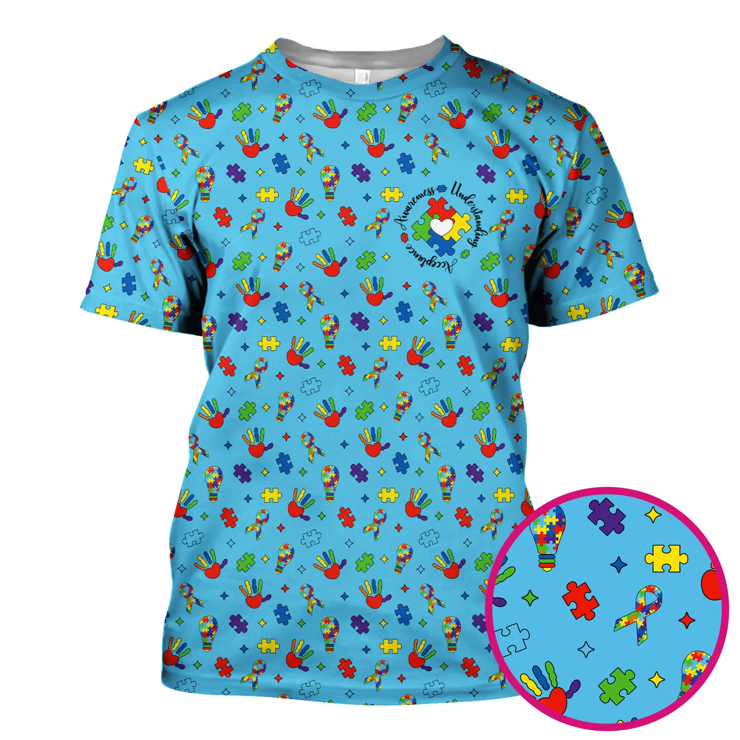 Autism Awareness Colorful Puzzle Pattern Scrub Top, Comfortable Scrubs for Nurses