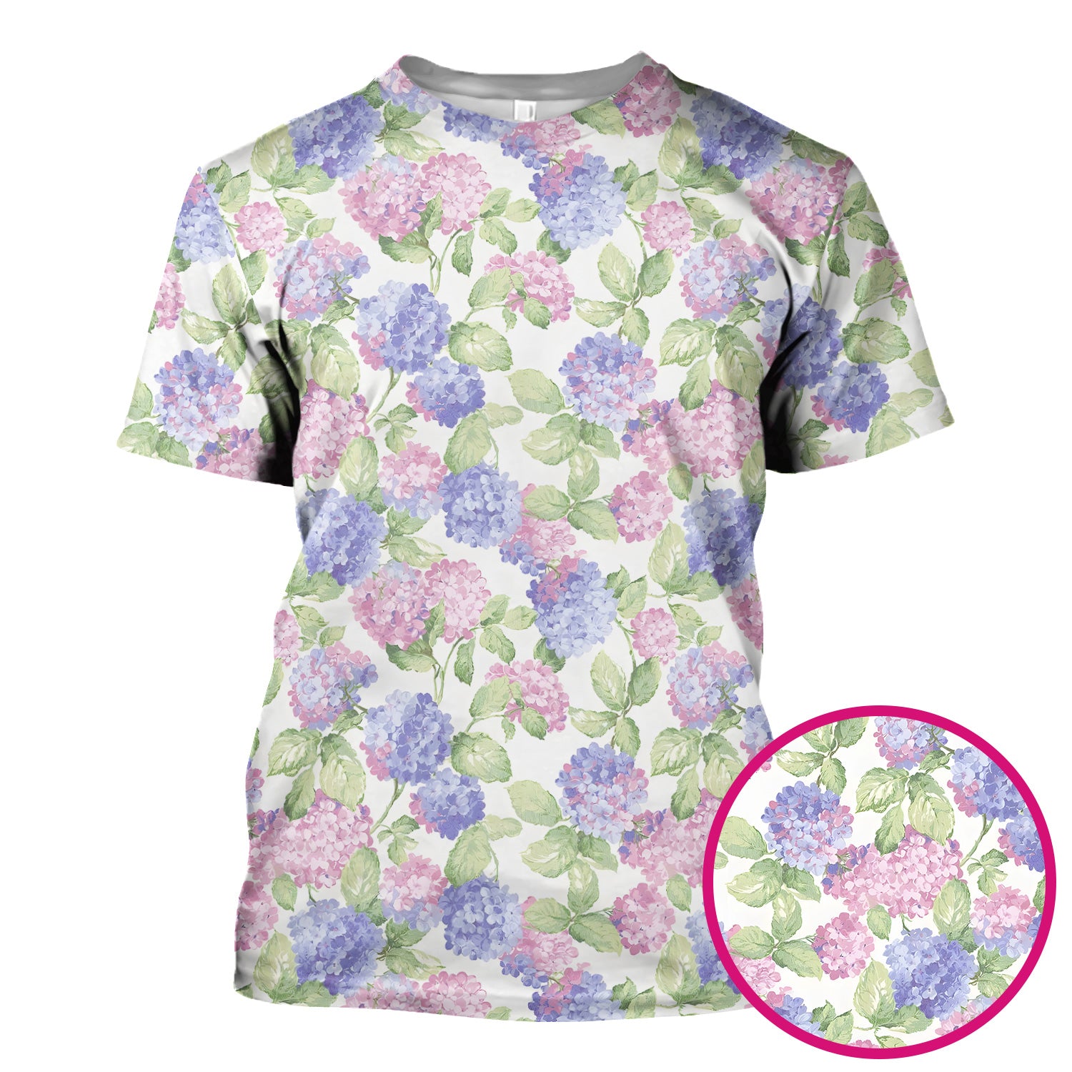 Soft Pastel Watercolor Hydrangea Floral Pattern Scrub Top, Comfortable Scrubs for Nurses