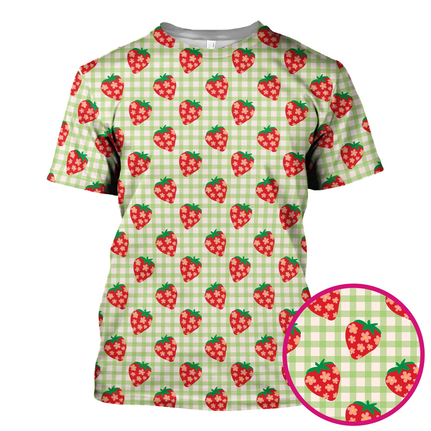 Sweet Strawberry Gingham Print Scrub Top, Comfortable Scrubs for Nurses