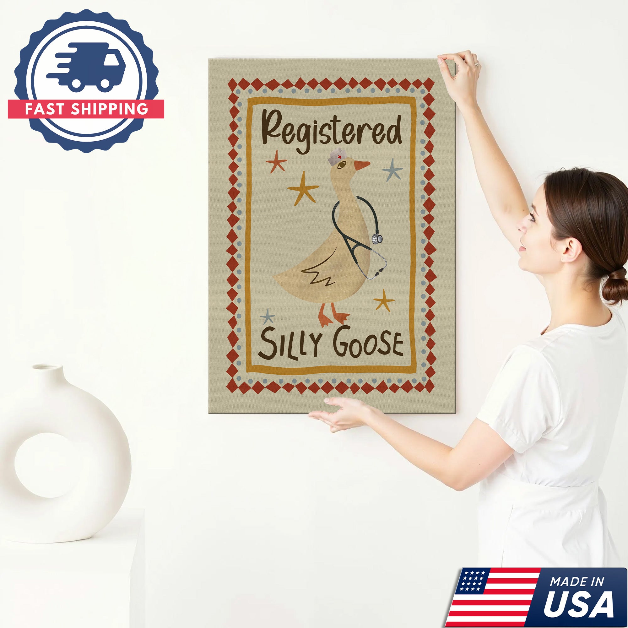 Registered Silly Goose Nurse Canvas, Humorous Gift for RN LPN CNA Doctors Medical Staff