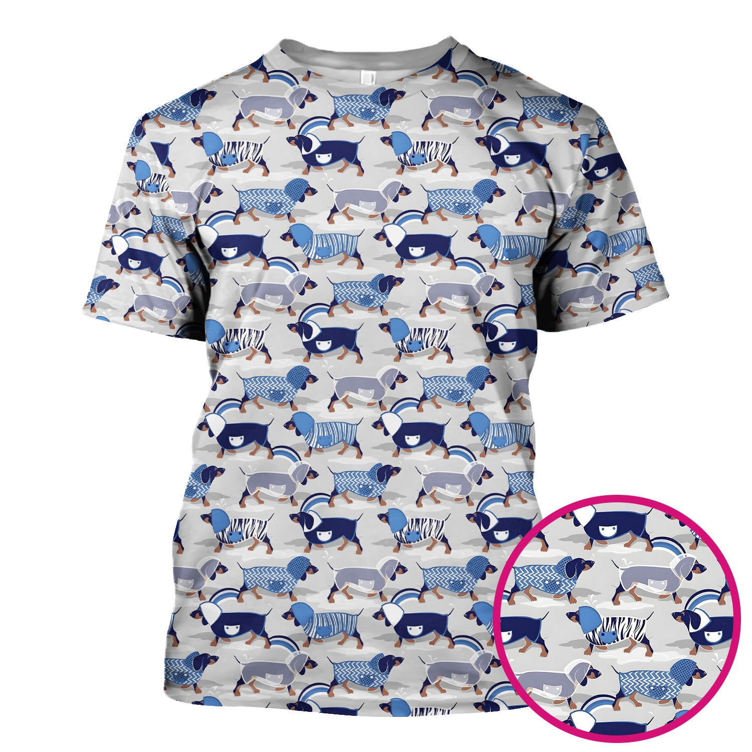 Cute Dachshund Raincoat Parade Pattern Scrub Top, Comfortable Scrubs for Nurses
