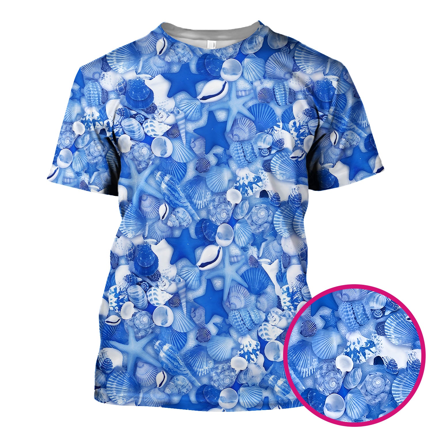 Blue Seashell Starfish Ocean Pattern Scrub Top, Comfortable Scrubs for Nurses