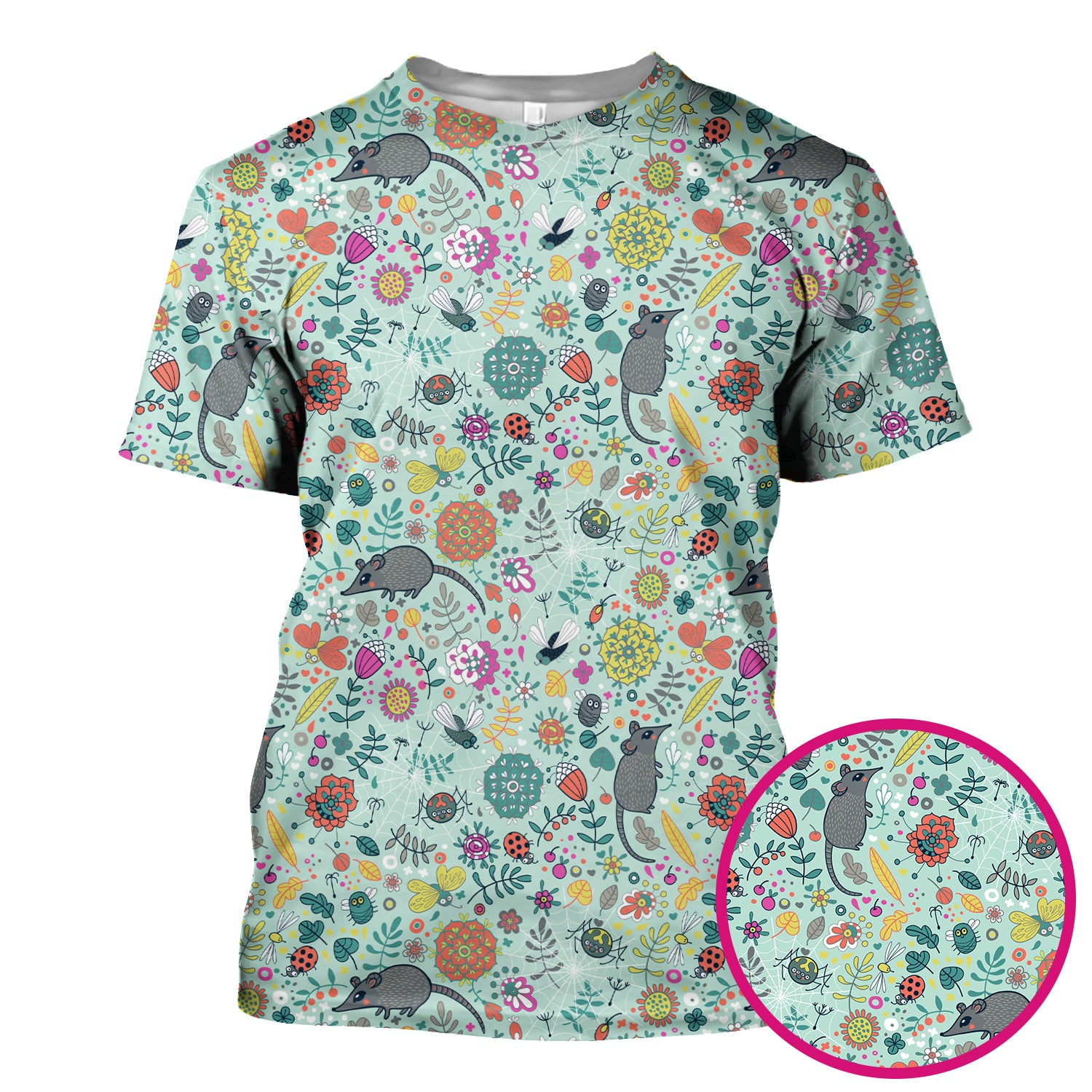 Woodland Mouse Floral Pattern Scrub Top, Comfortable Scrubs for Nurses