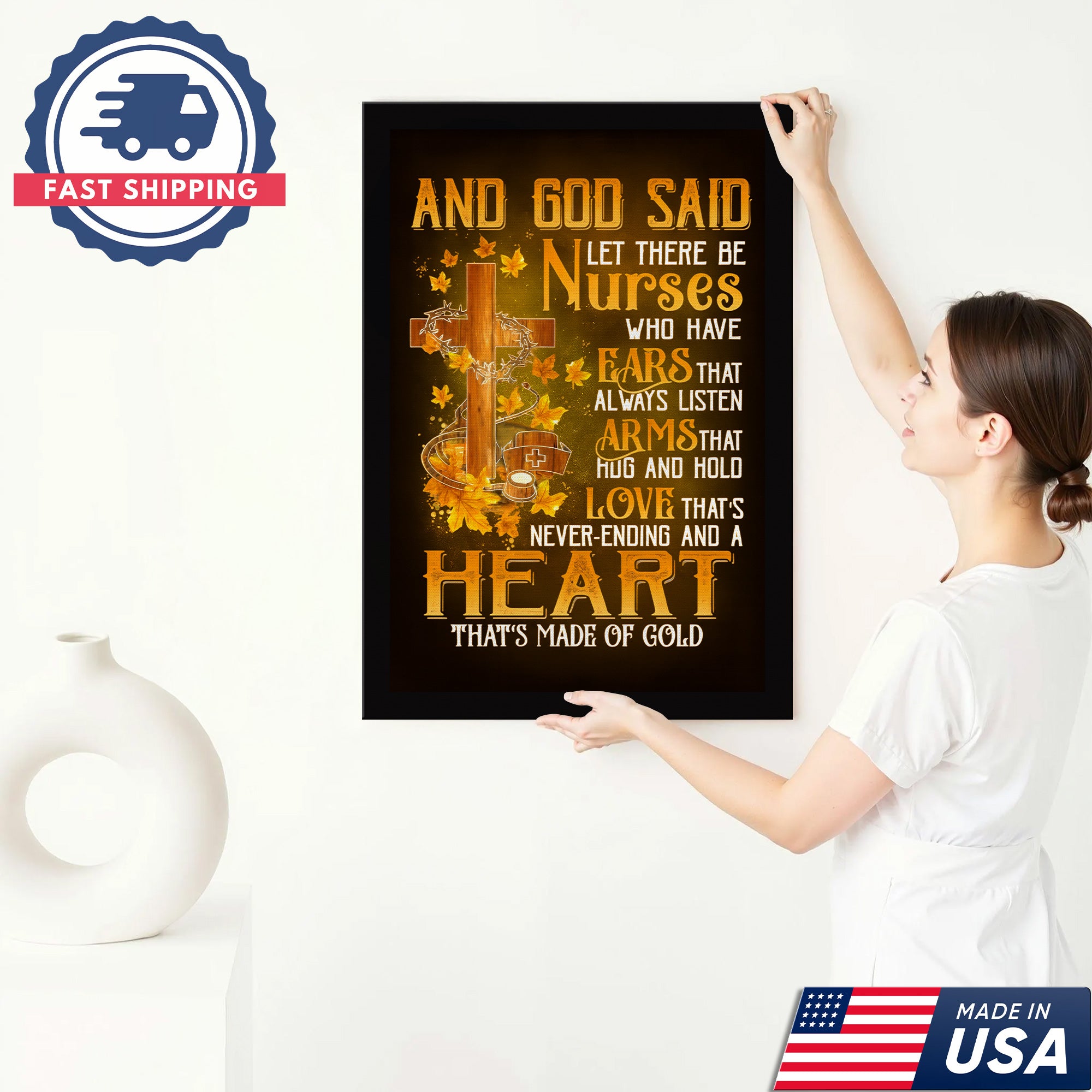 Christian Nurse Wall Art Canvas, And God Said Let There Be Nurses Quote, Gift for RN CNA LPN