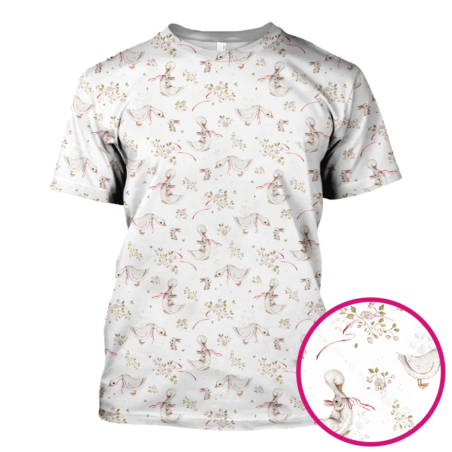 Cute Duck Bunny Floral Print Scrub Top, Breathable Fabrics Nursing Uniform, Easter