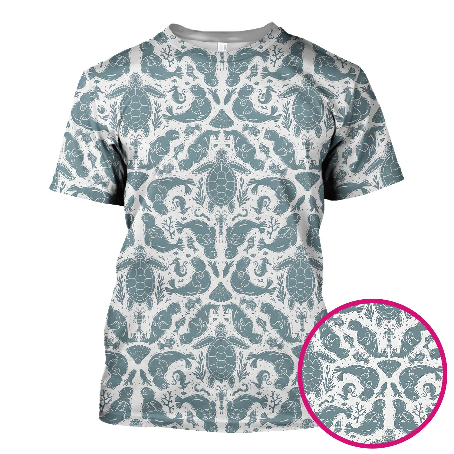 Ocean Sea Marine Life Pattern Scrub Top, Breathable Medical Scrubs