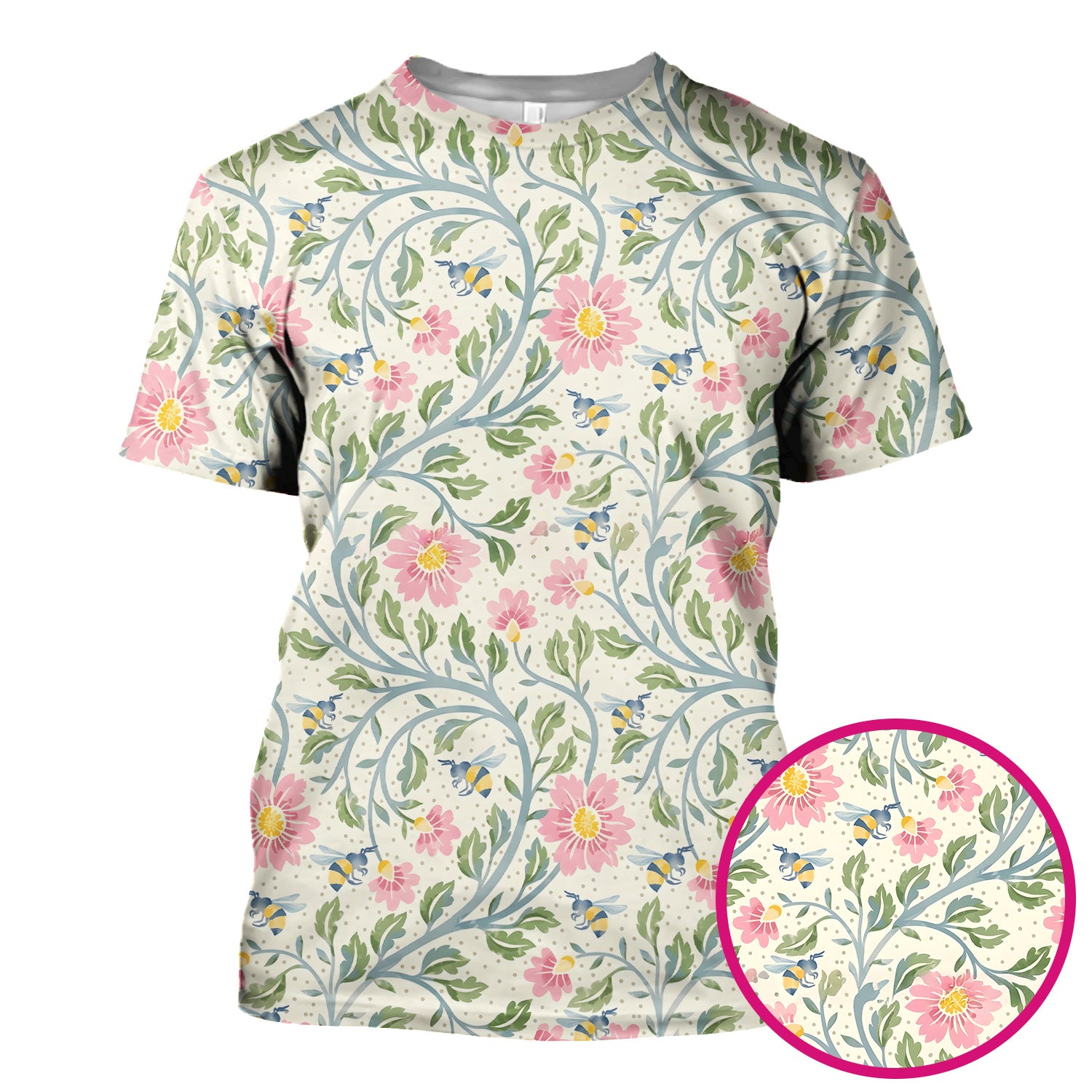 Cute Floral Bee Garden Nurse Pattern Scrub Top, Comfortable Scrubs for Nurses
