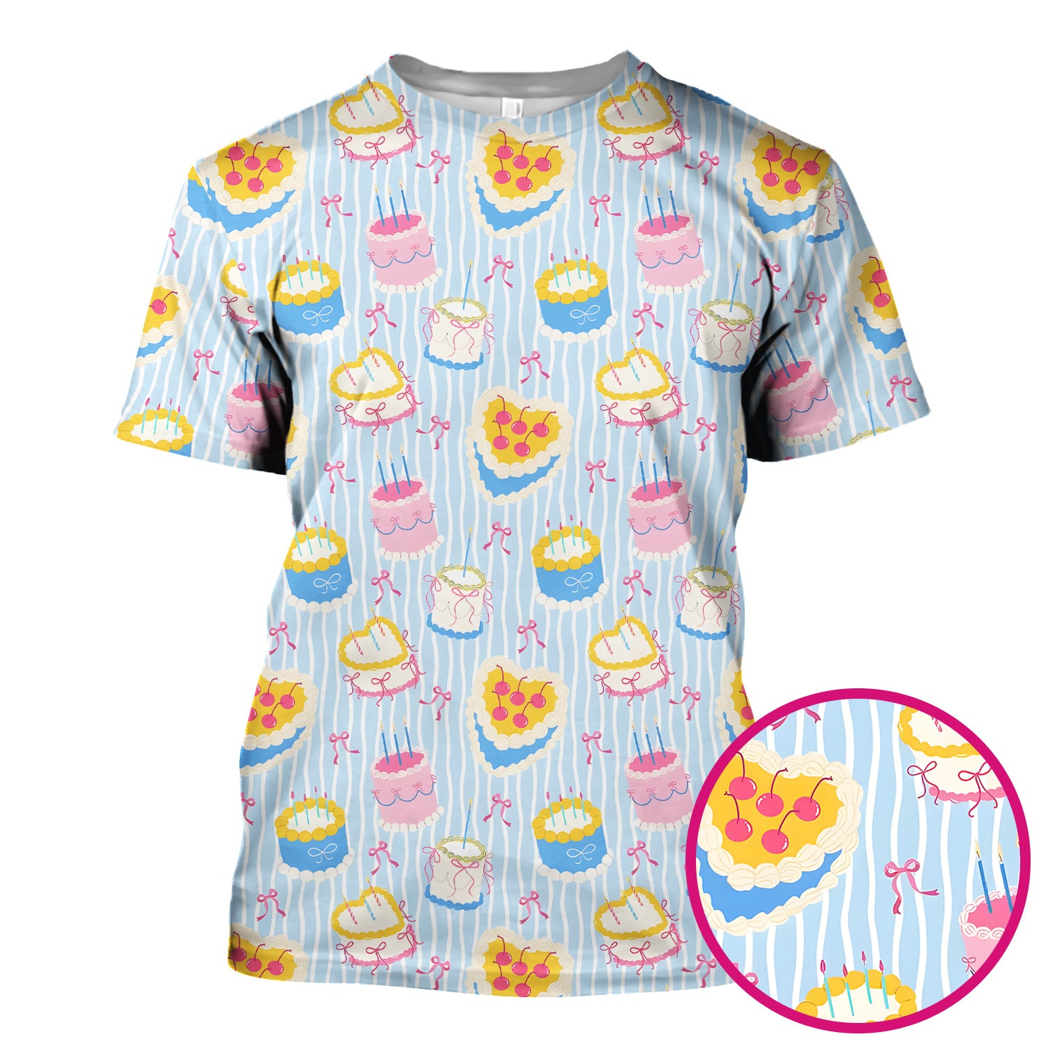 Coquette Cake Bow Stripe Pattern Scrub Top, Nursing Uniform for Women