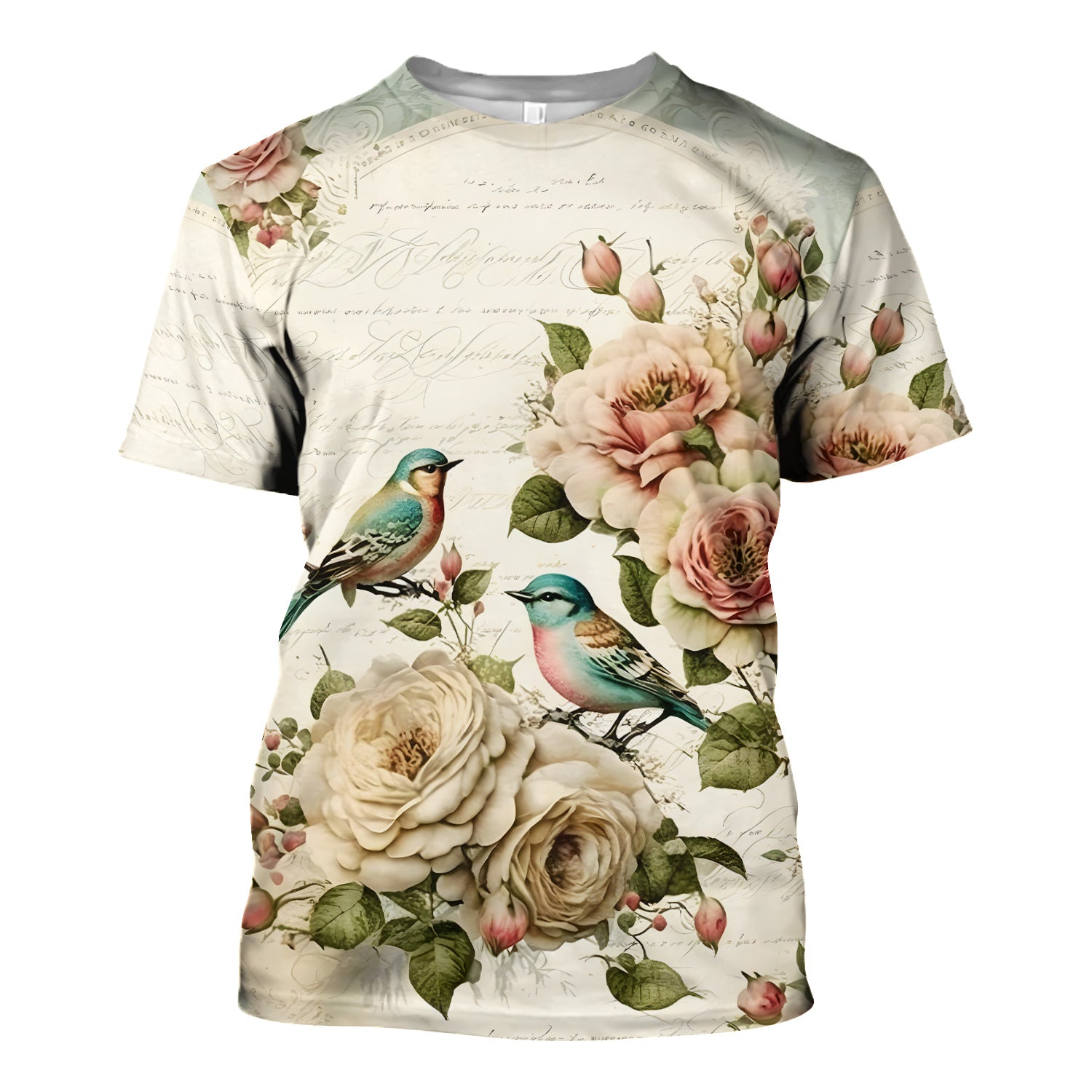Vintage Birds Rose Pattern Scrub Top, Comfortable Scrubs for Nurses