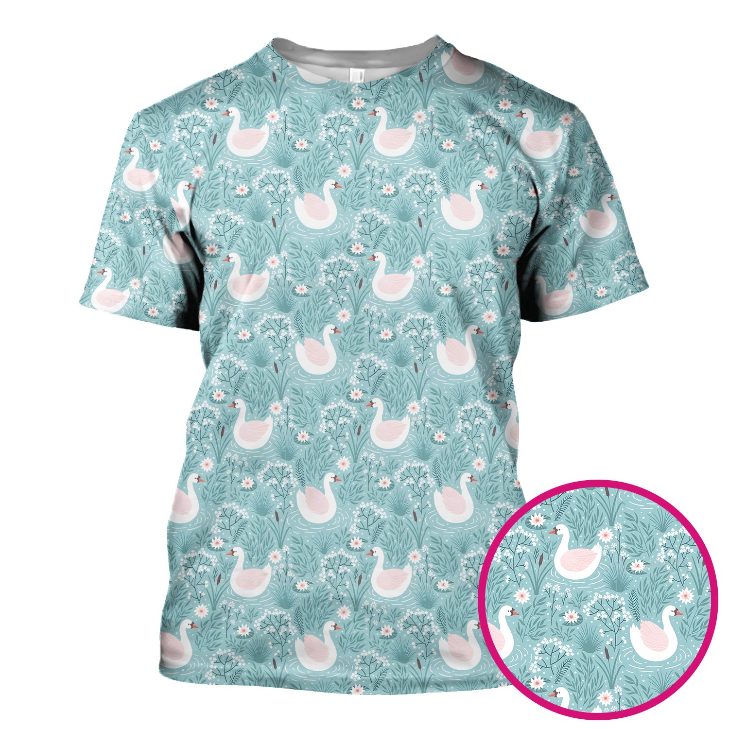 Sweet Swan Waterlily Garden Pattern Scrub Top, Comfortable Scrubs for Nurses