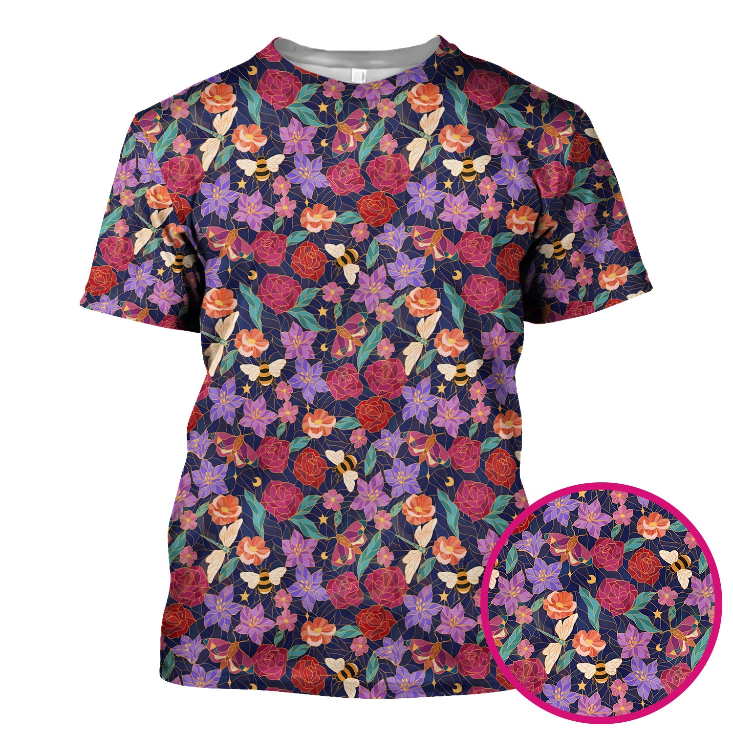 Charming Floral Garden With Bees And Dragonflies Scrub Top, Comfortable Scrubs for Nurses