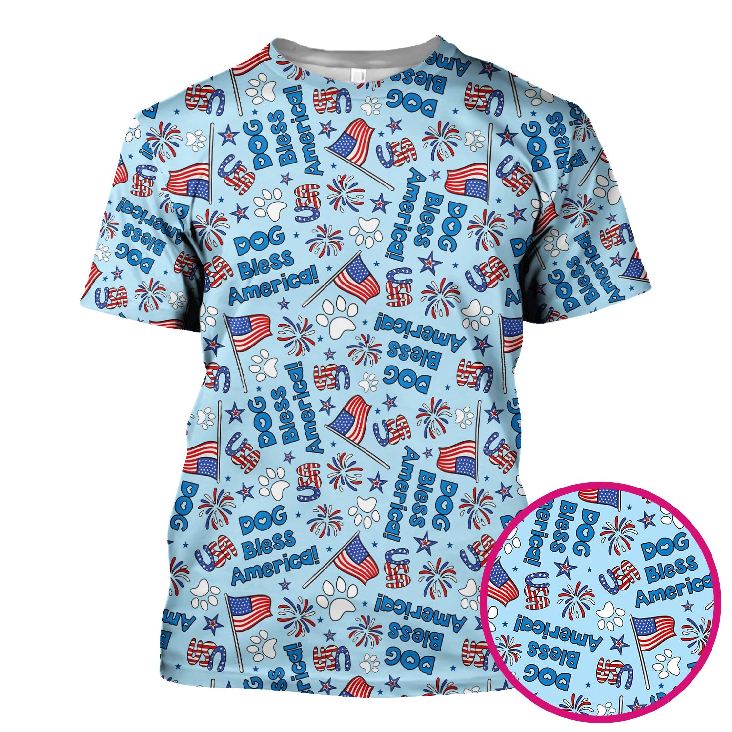 Funny Patriotic Dog Bless America Flag Pattern Scrub Top, Comfortable Scrubs for Nurses