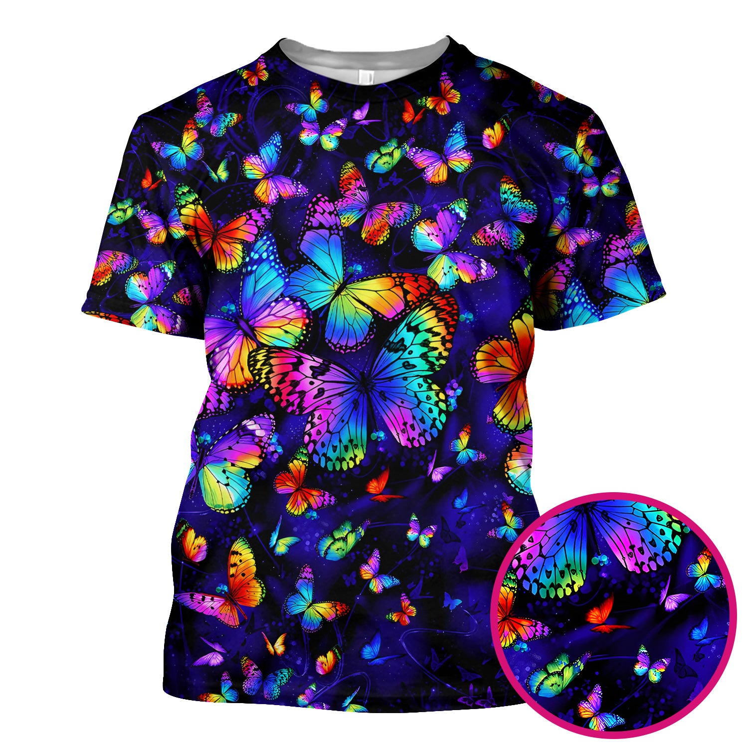 Vibrant Rainbow Butterfly Galaxy Pattern Scrub Top, Comfortable Scrubs for Nurses