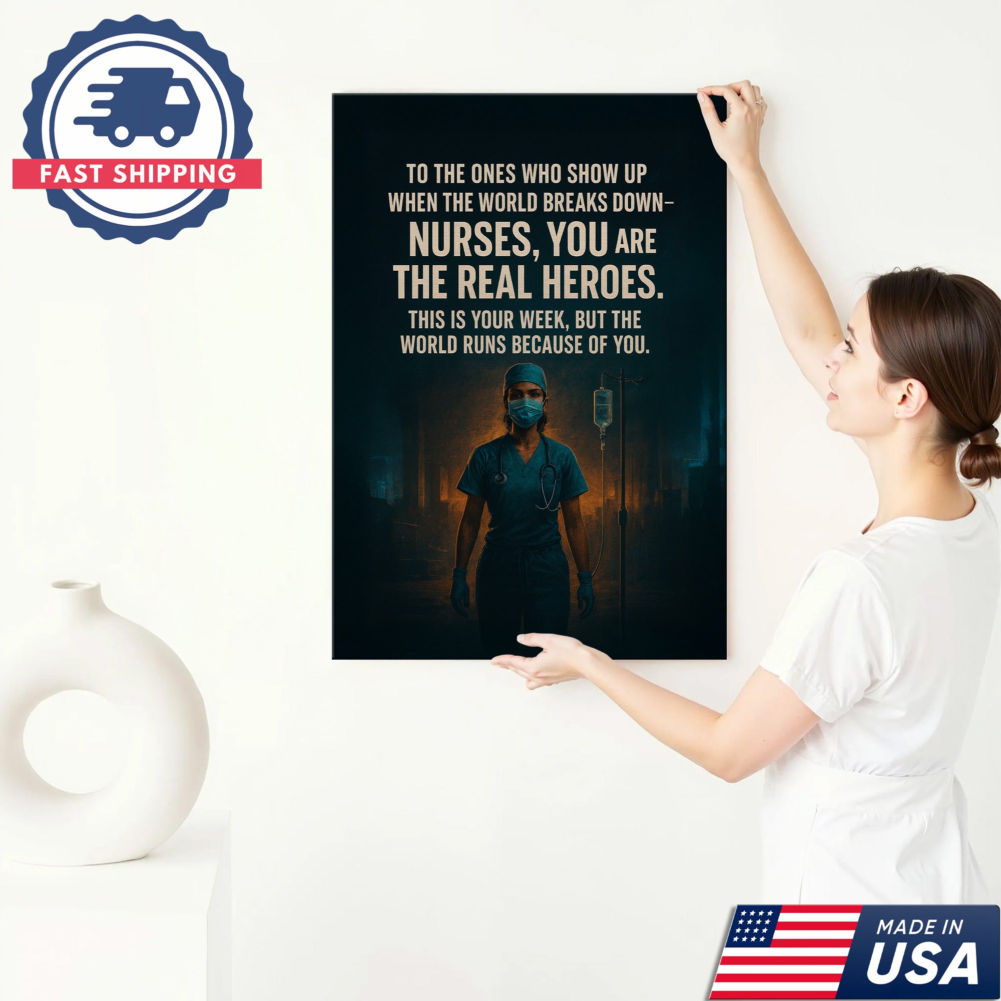 Nurses Are The Real Heroes Wall Art, Inspirational Canvas for Healthcare Worker, RN LPN CNA Gift