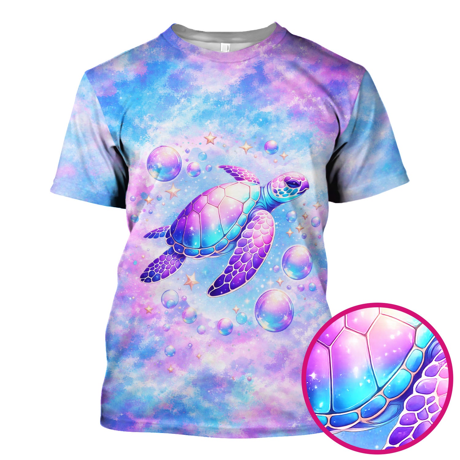 Pastel Galaxy Sea Turtle Bubble Art Scrub Top, Breathable Fabrics Nursing Uniform