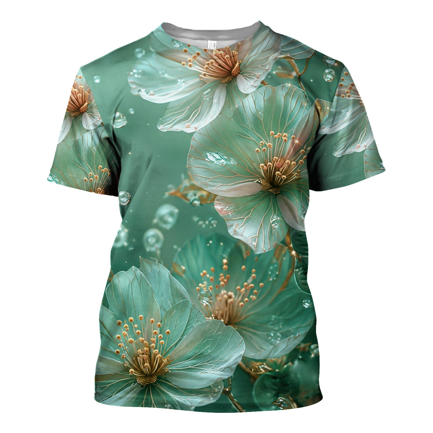 Elegant Mint Blossom Dewdrop Pattern Scrub Top, Comfortable Scrubs for Nurses