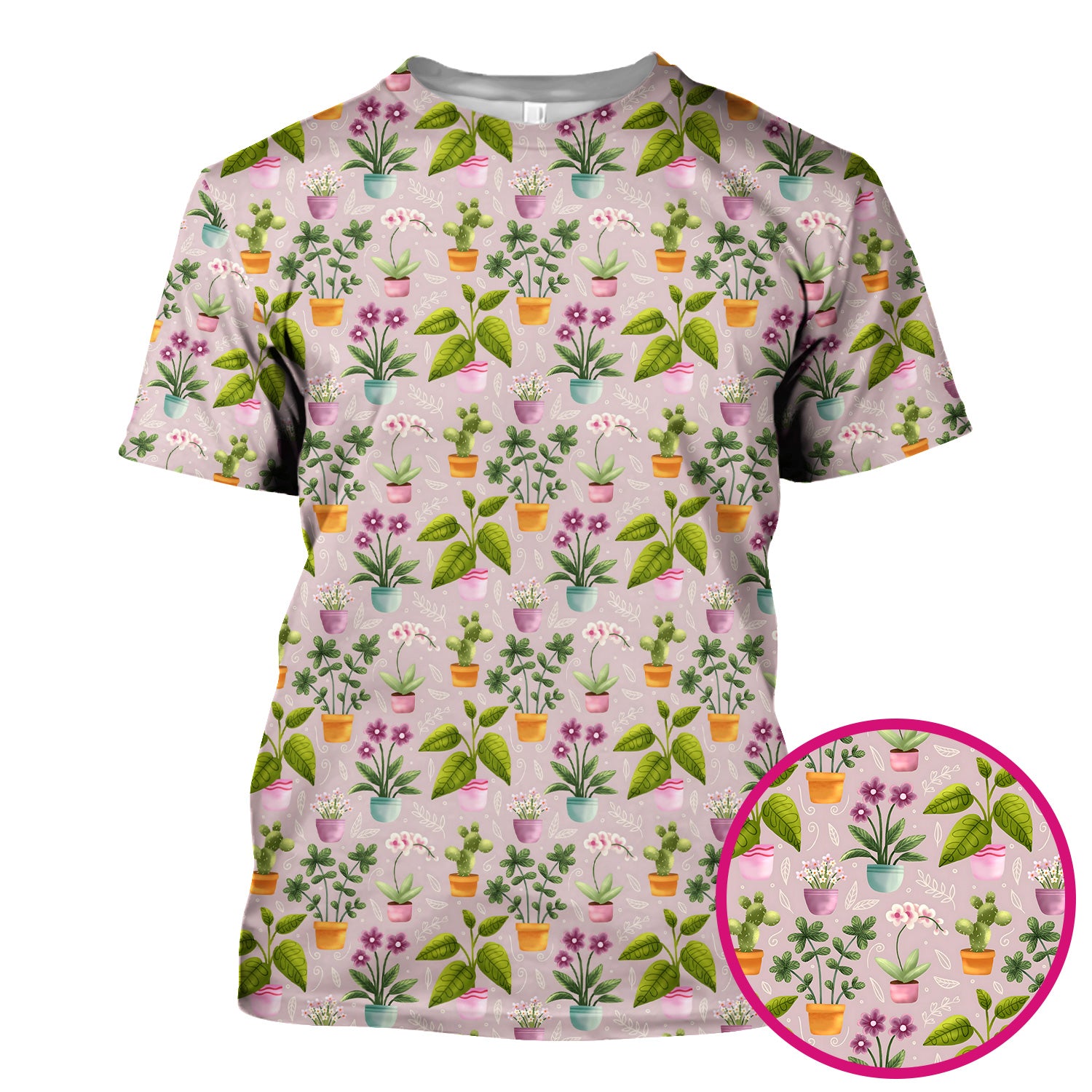 Potted Plant Orchid Cactus Pattern Scrub Top, Comfortable Scrubs for Nurses
