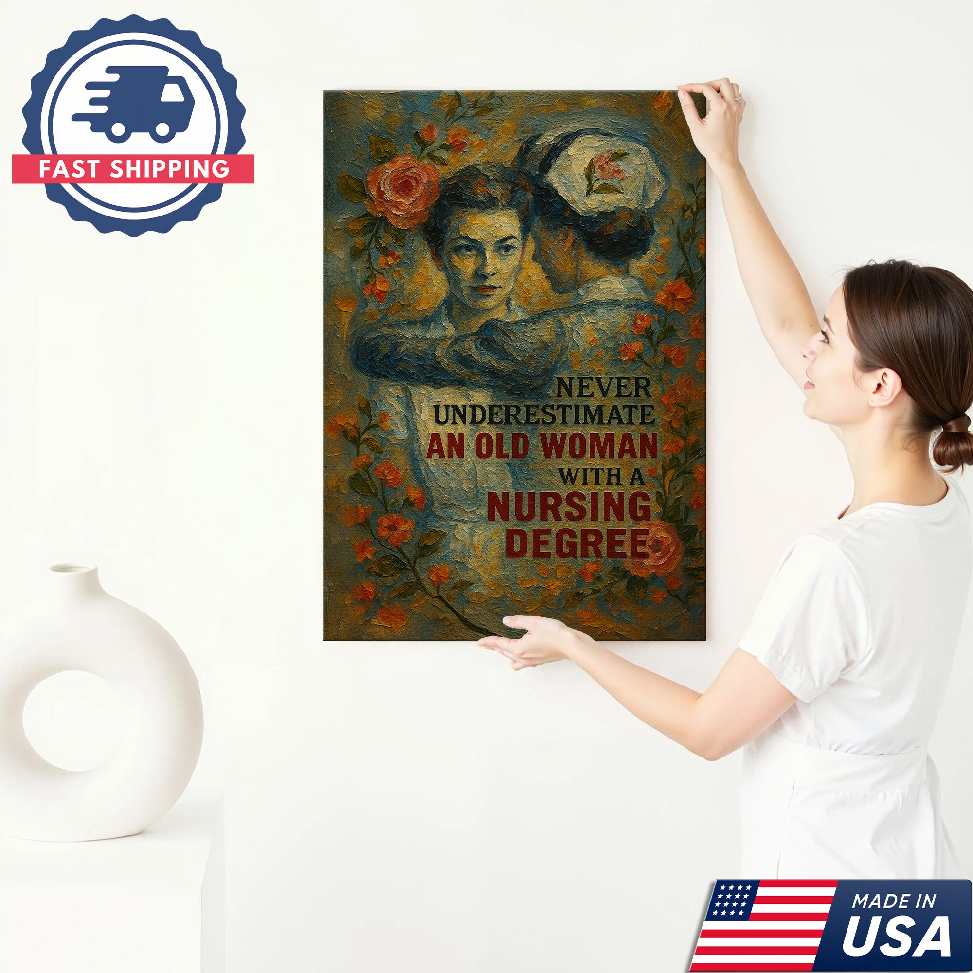 Nurse Canvas Wall Art, Nursing Degree Quote Vintage, Gift for RN LPN CNA Medical Staff
