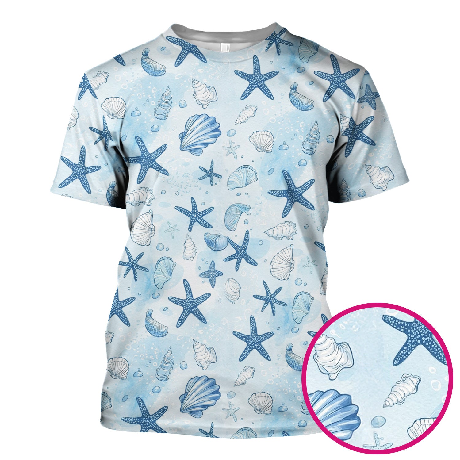 Blue Sea Shells Starfish Pattern Scrubs Top, Comfortable Scrubs for Nurses
