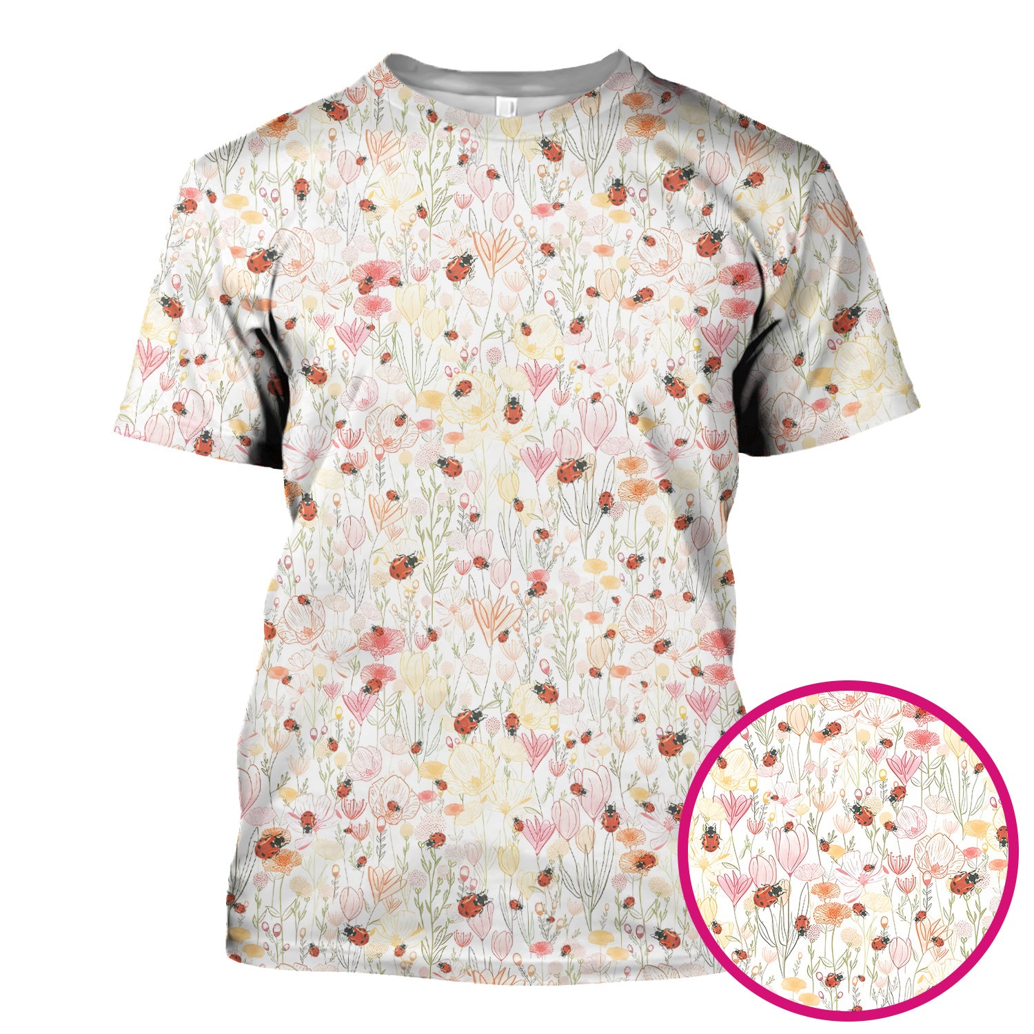 Cute Nurse Wildflower Ladybug Garden Pattern Scrub Top, Comfortable Scrubs for Nurses