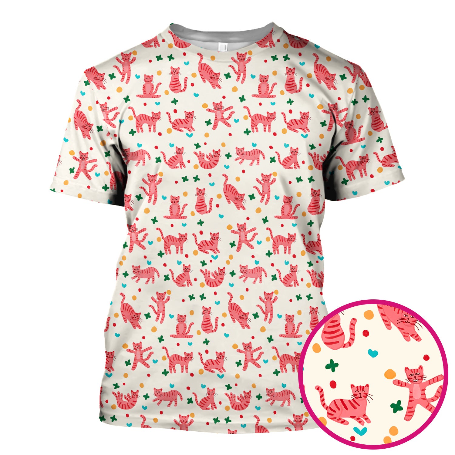 Cute Pink Cat Pattern Scrub Top, Comfortable Scrubs for Nurses