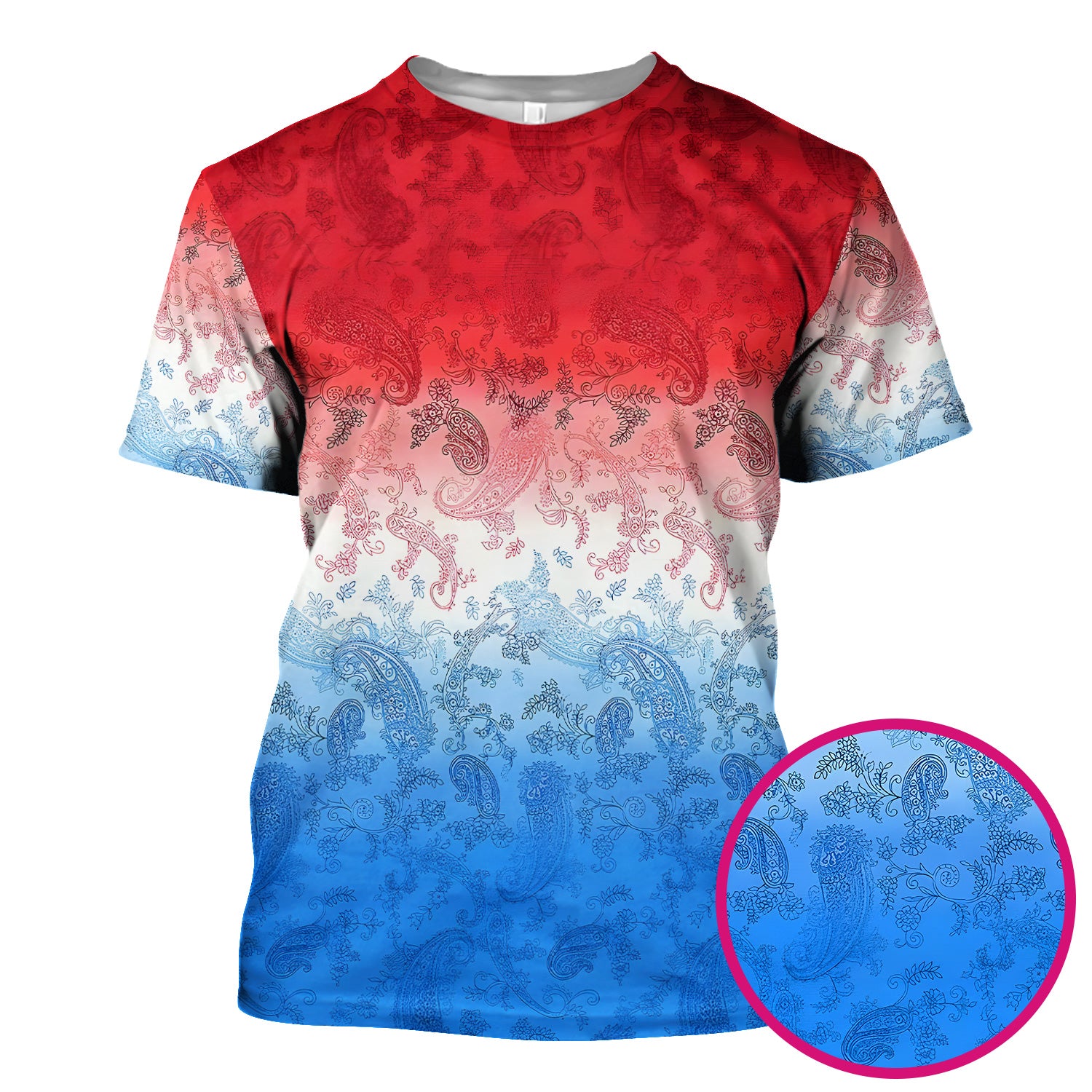 Red Blue Paisley Ombre Pattern Scrub Top, Comfortable Scrubs for Nurses