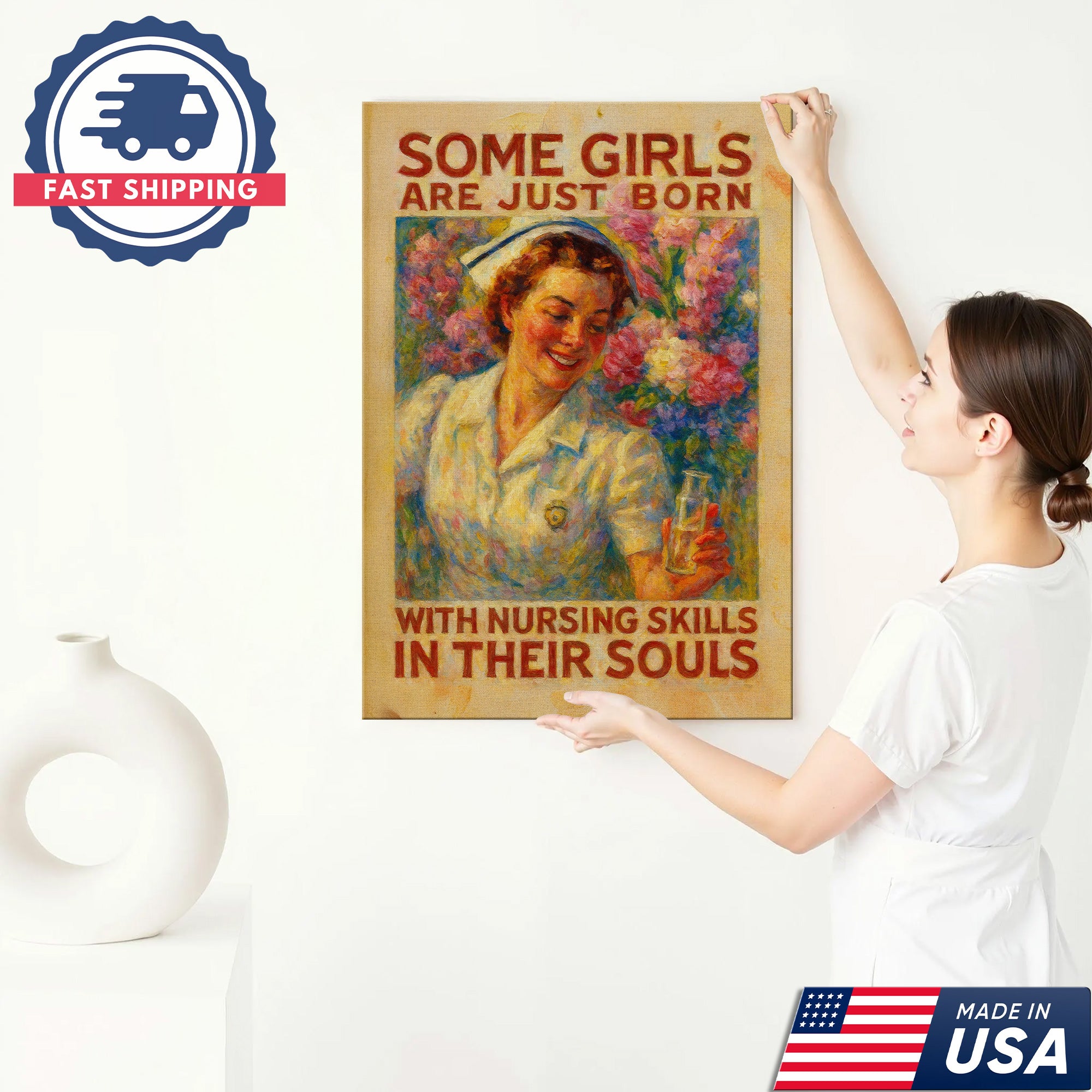 Nurse Wall Art Canvas - Some Girls Are Just Born With Nursing Skills Quote - Inspirational Gift for Nurses Made in USA