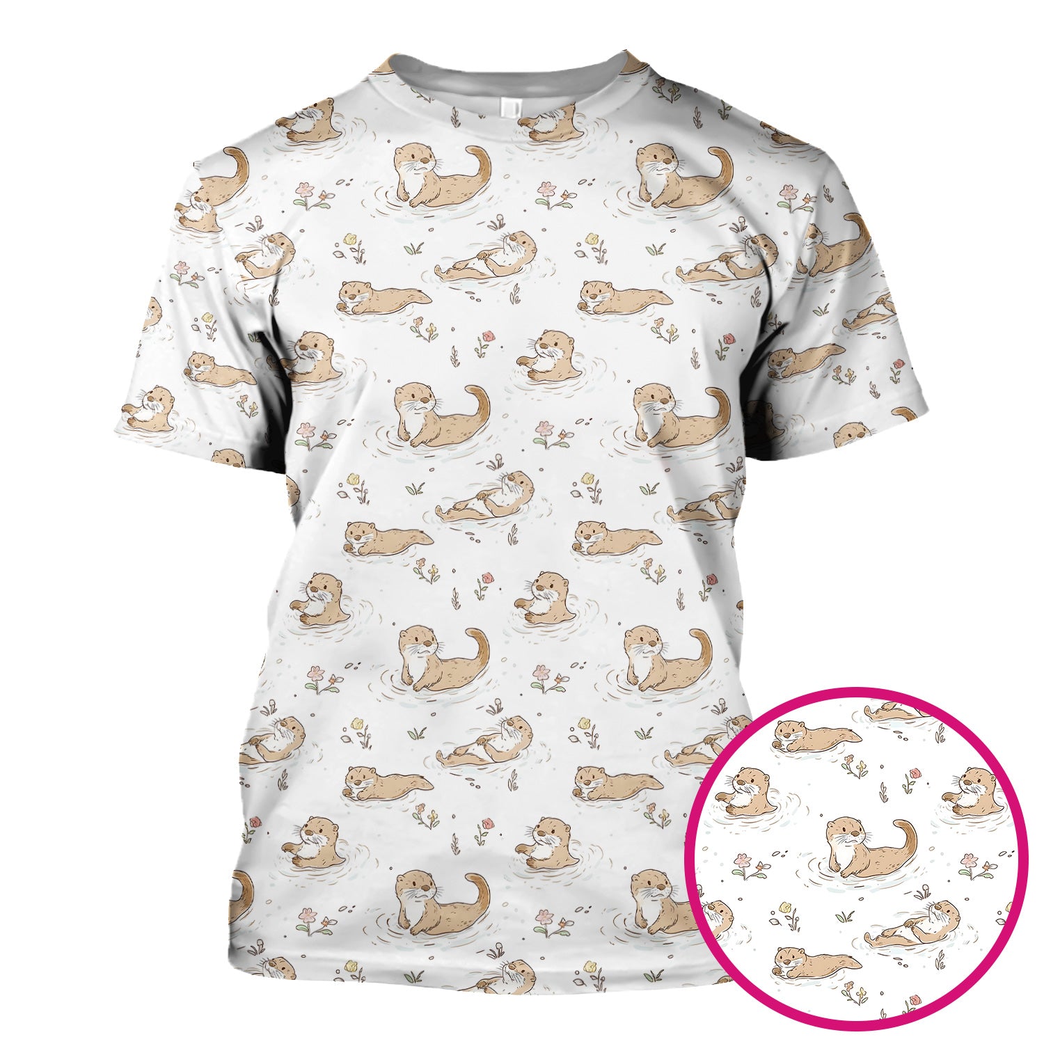 Otter Swimming Floating Water Pattern Scrub Top, Breathable Fabrics Nursing Uniform