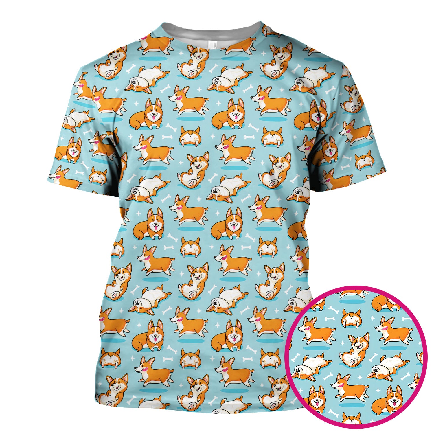 Corgi Dog Playing Rolling Bone Pattern Scrub Top, Breathable Fabrics Nursing Uniform