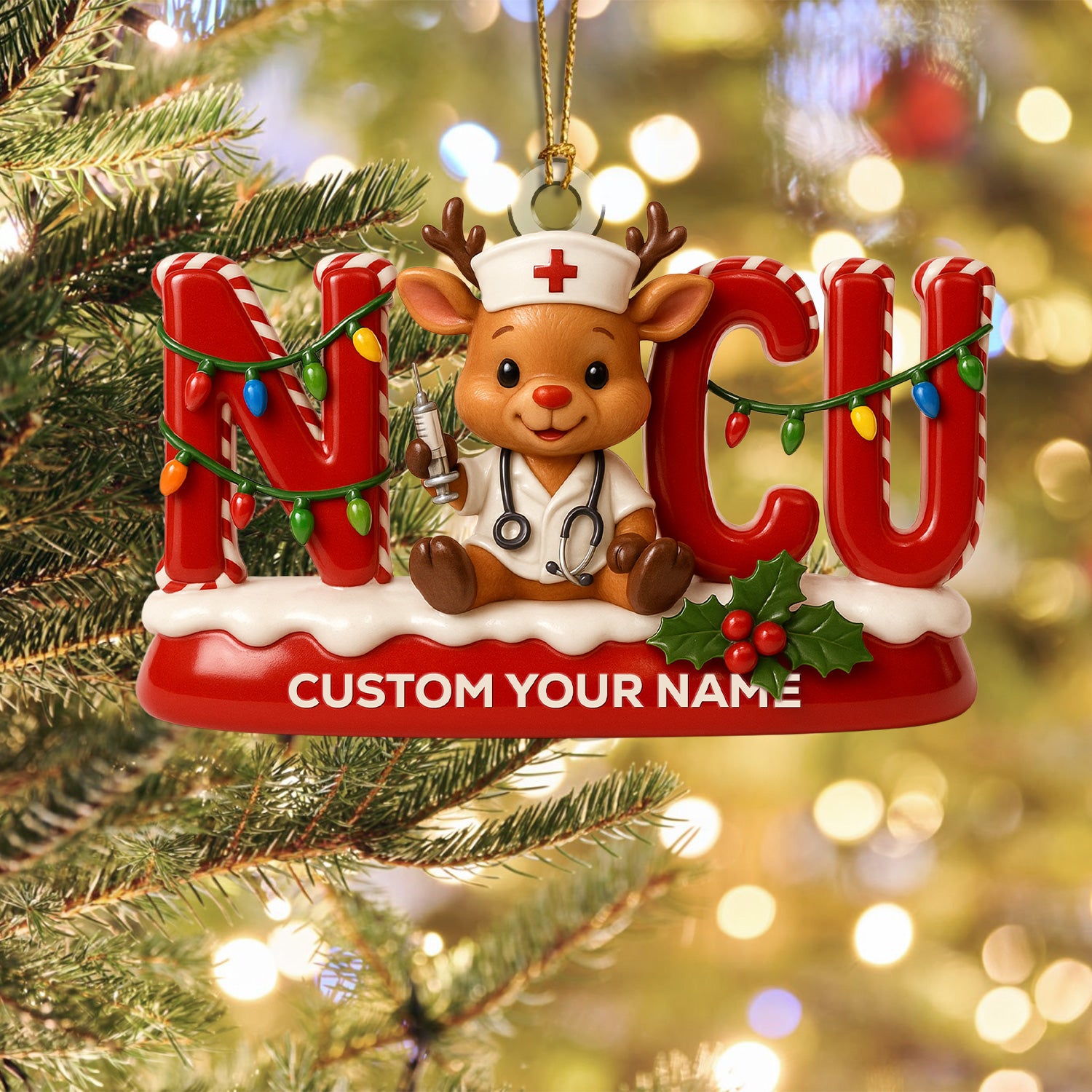 Personalized NICU Nurse Ornament – Funny Christmas Reindeer Design – Cute Holiday Gift for Healthcare Workers and Baby Nurses