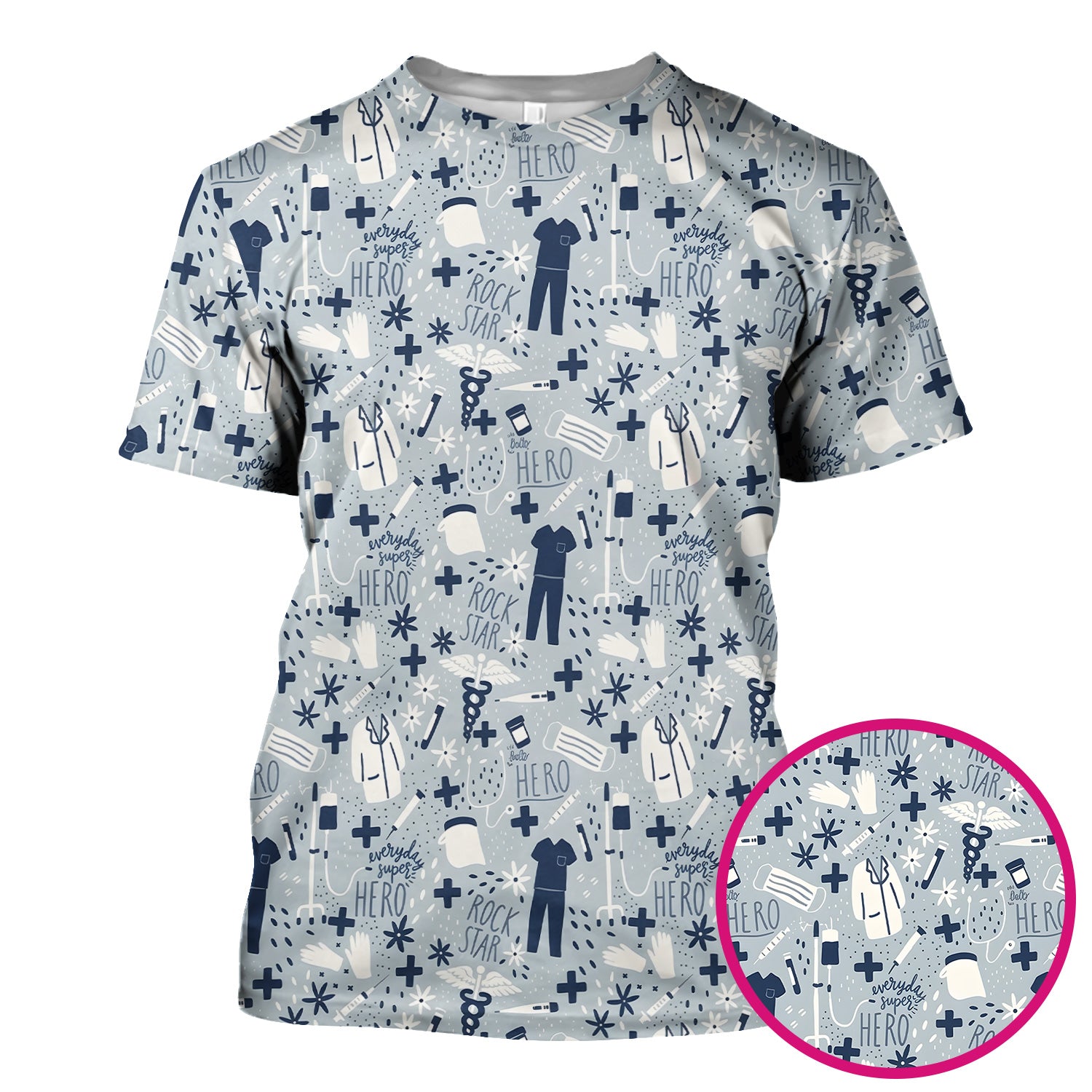Inspirational Healthcare Hero Medical Tools Nurse Pattern Scrub Top, Comfortable Scrubs for Nurses