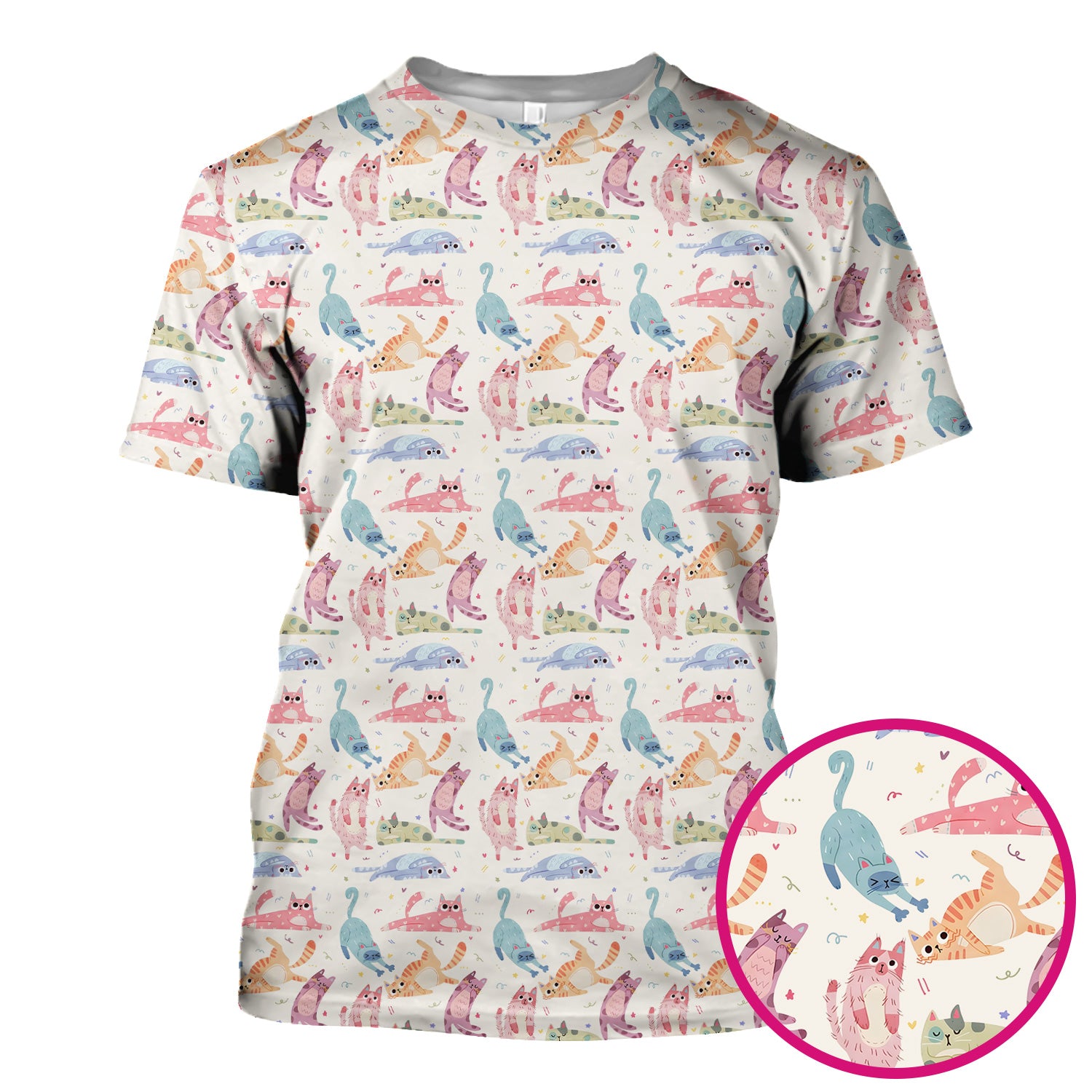 Funny Pastel Cat Pattern Medical Scrub Top, Breathable Fabrics Nursing Uniform