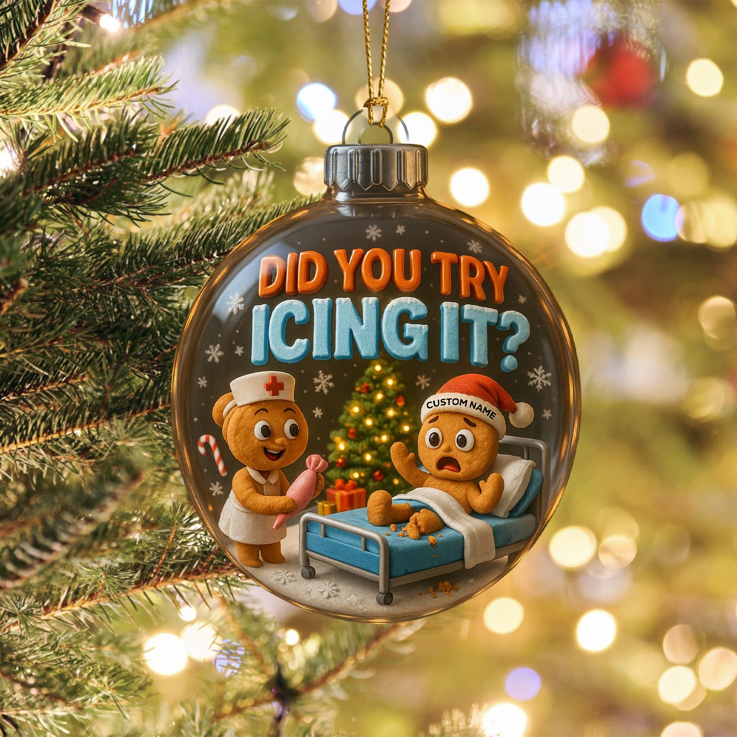 Personalized Funny Nurse Christmas Ornament, Custom Name Gingerbread Medical Ornament, Nurse Humor Xmas Tree Decor, Gift for Healthcare Workers