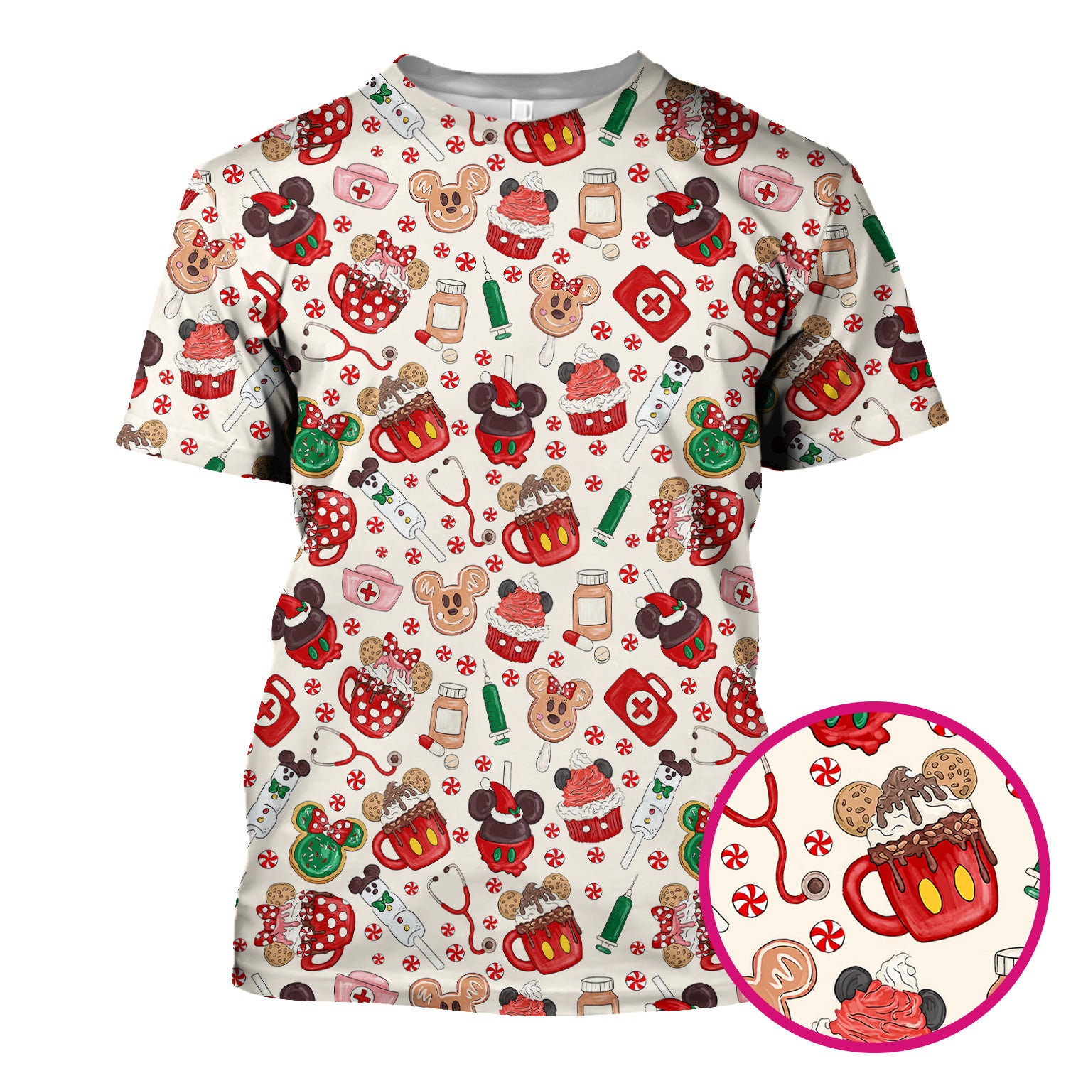 Christmas Scrub Top for Nurses - Cute Gingerbread Cupcake Candy Medical Shirt - Xmas Holiday Uniform for Women RN CNA LPN