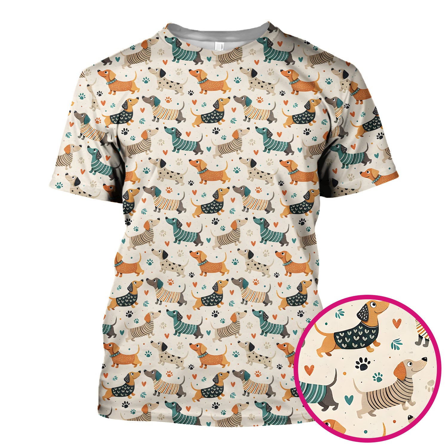 Fun Dachshund Dog Paw Heart Pattern Scrub Top, Comfortable Scrubs for Nurses
