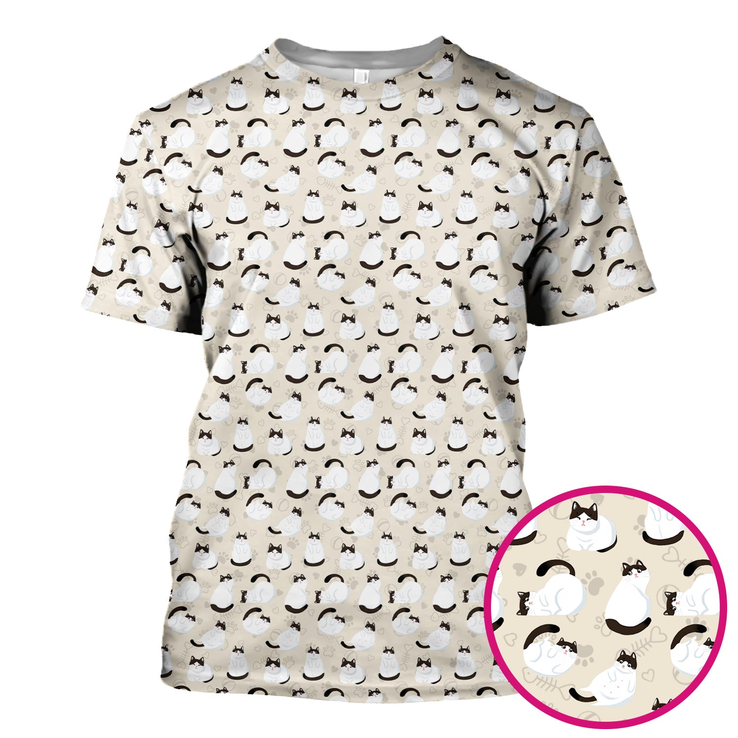 Cute Cat Pattern Medical Scrub Top, Breathable Fabrics Nursing Uniform