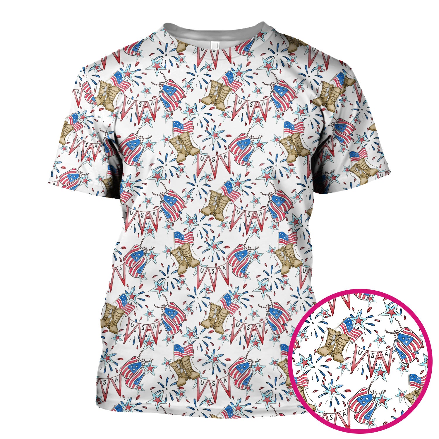 USA Boots Banner Pattern Scrub Top, Comfortable Scrubs for Nurses