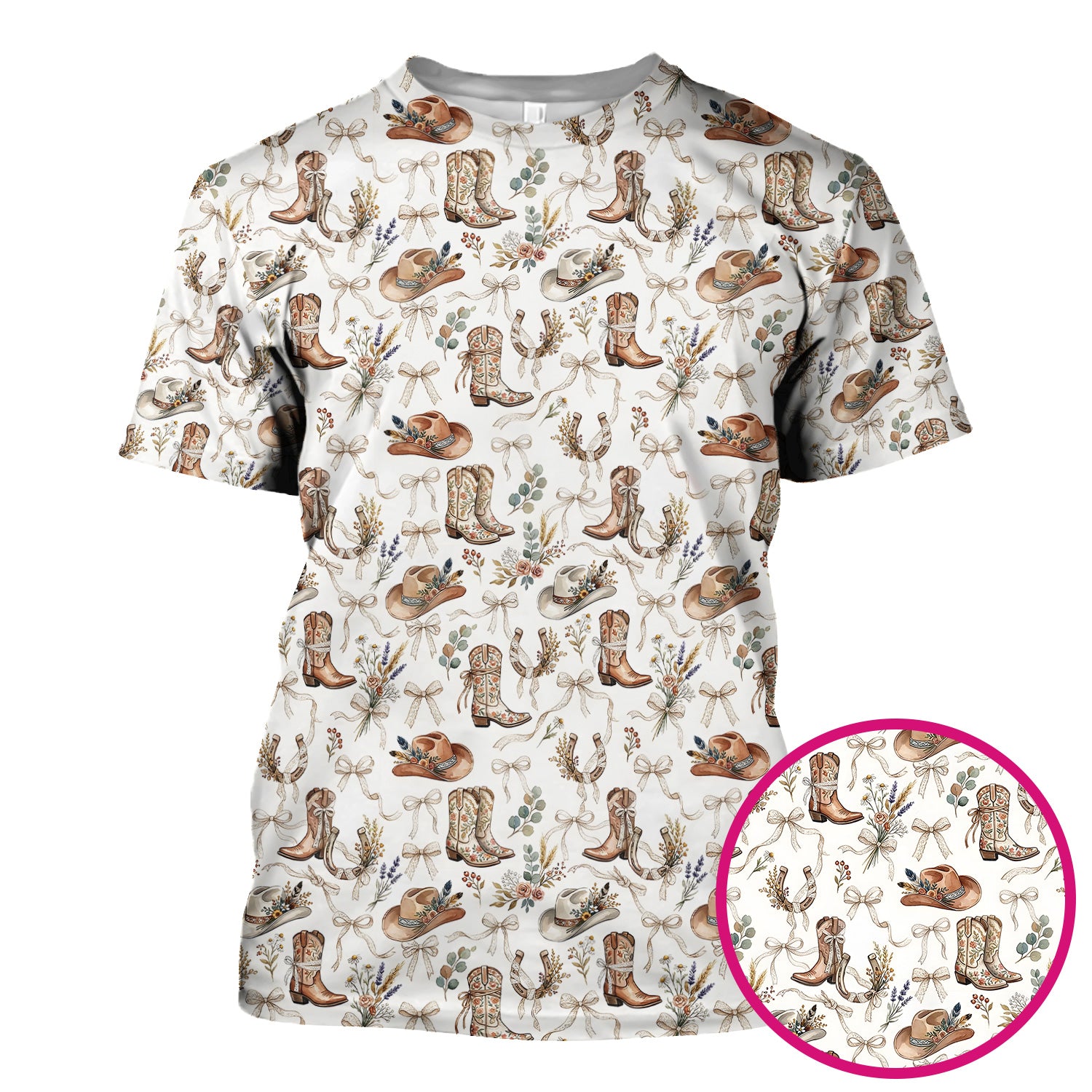 Western Cowboy Boots Hat Floral Pattern Scrub Top, Comfortable Scrubs for Nurses