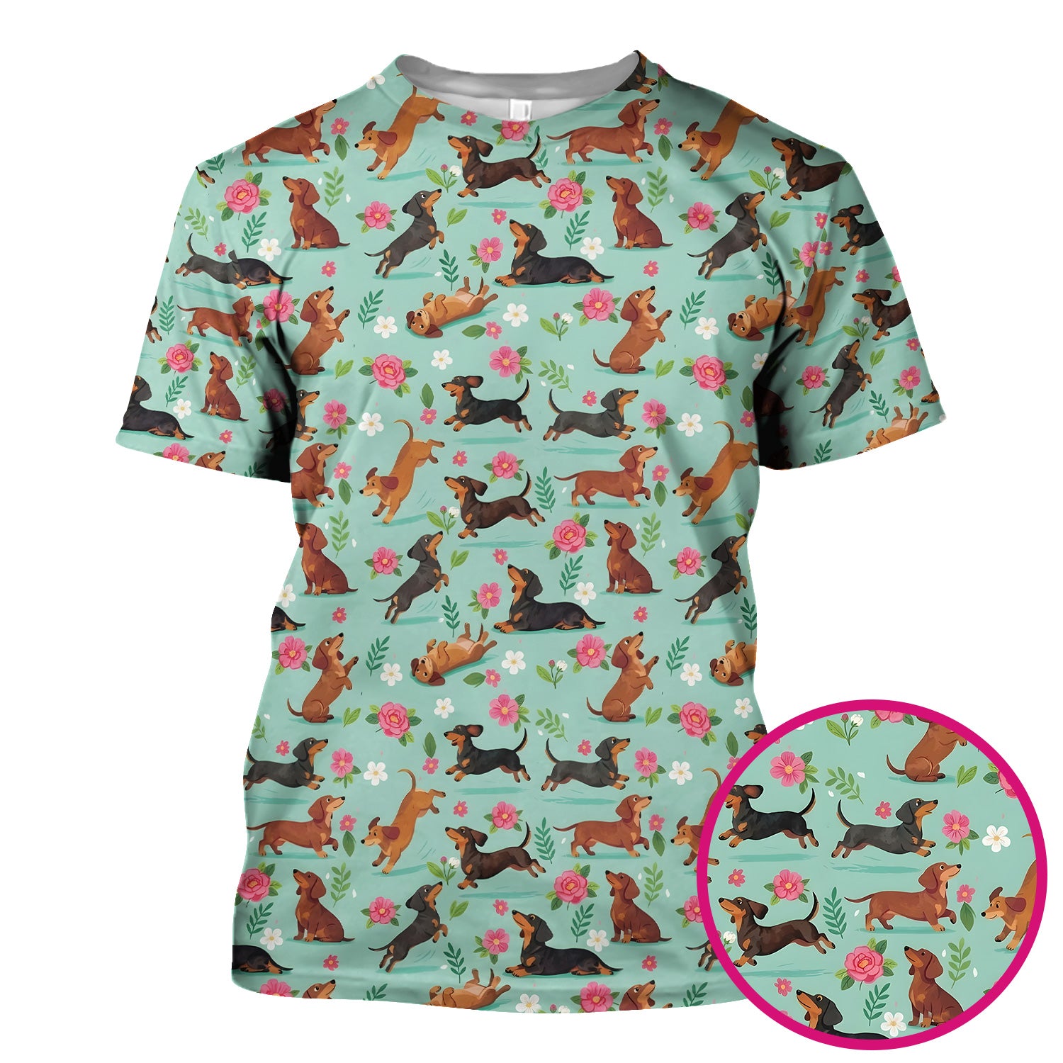 Cute Floral Dachshund Puppy Pattern Scrub Top, Comfortable Scrubs for Nurses
