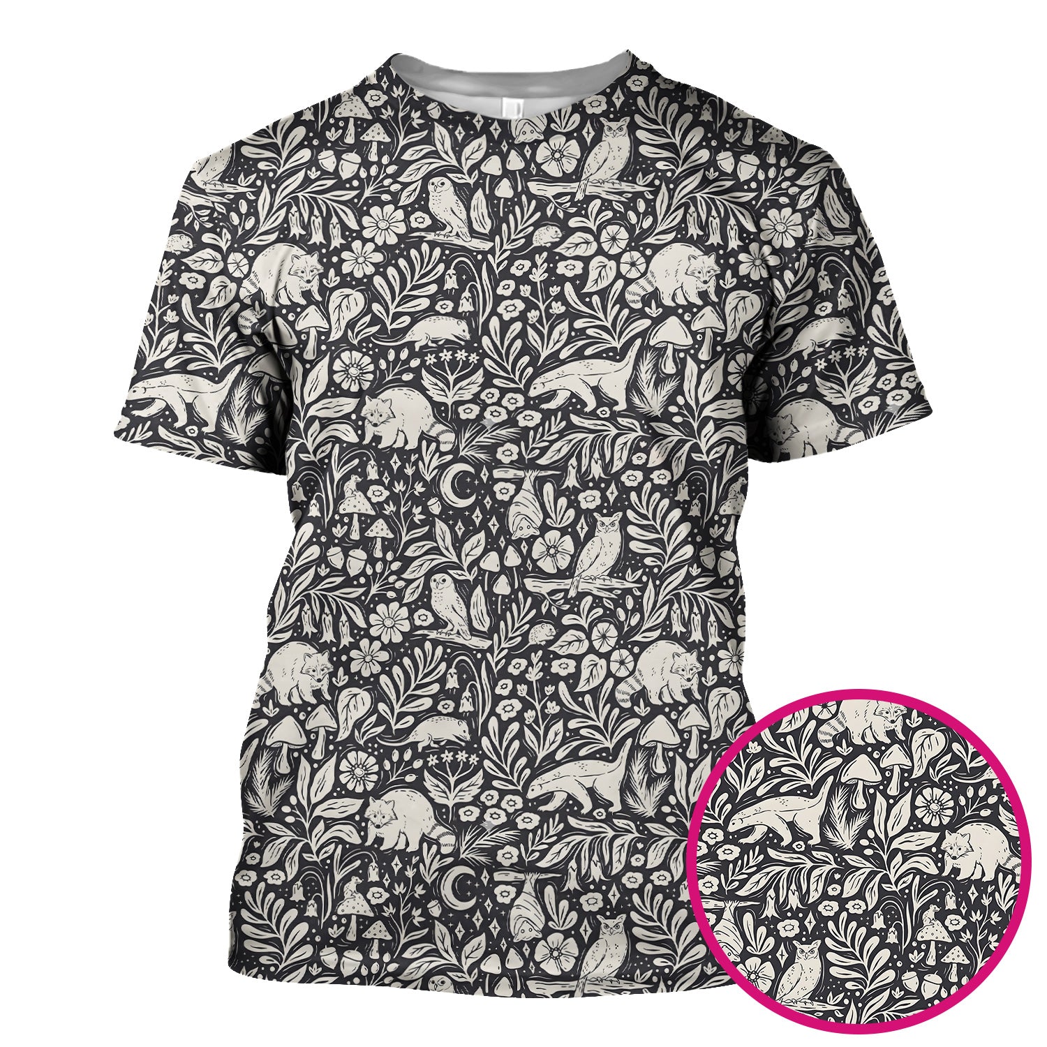 Woodland Animal Forest Pattern Scrub Top, Comfortable Scrubs for Nurses