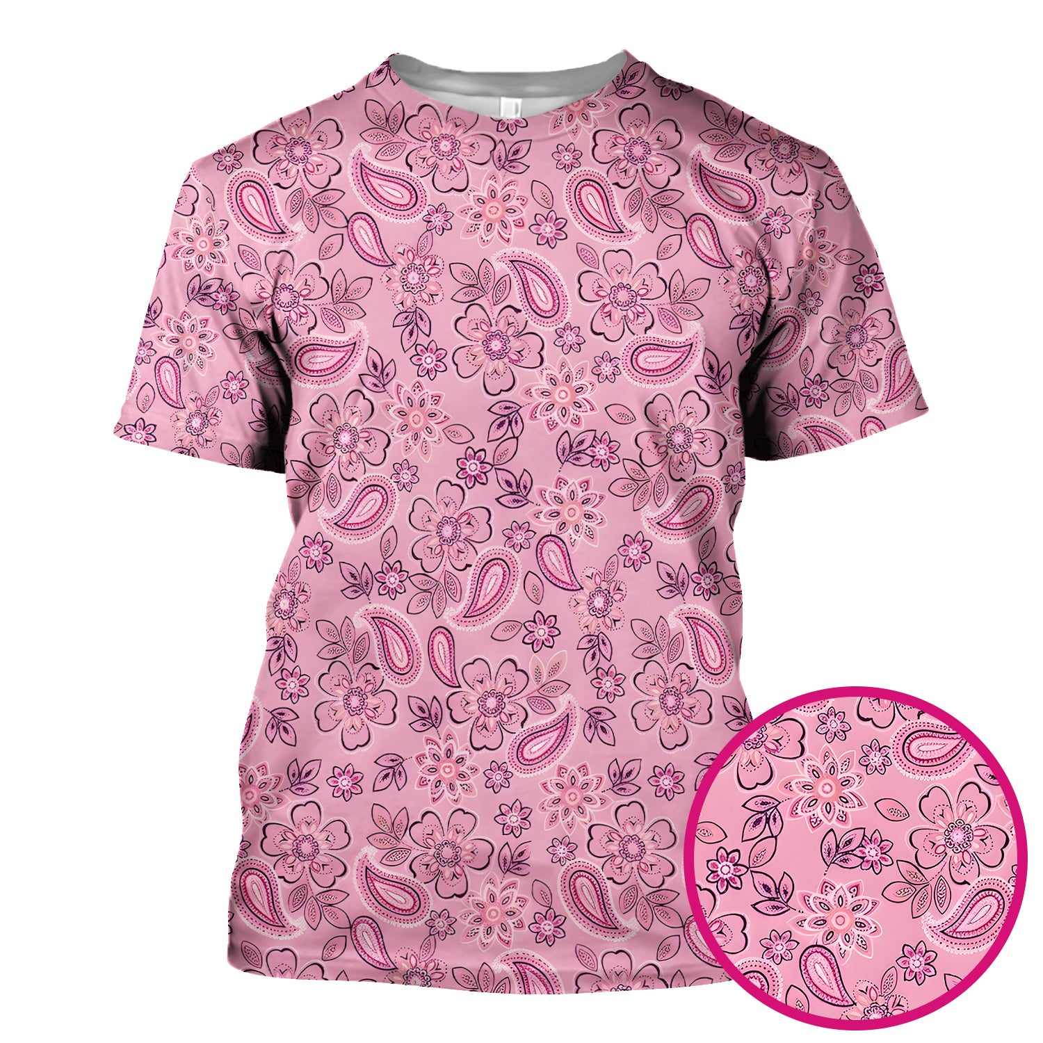 Pink Paisley Floral Nurse Pattern Scrub Top, Comfortable Scrubs for Nurses