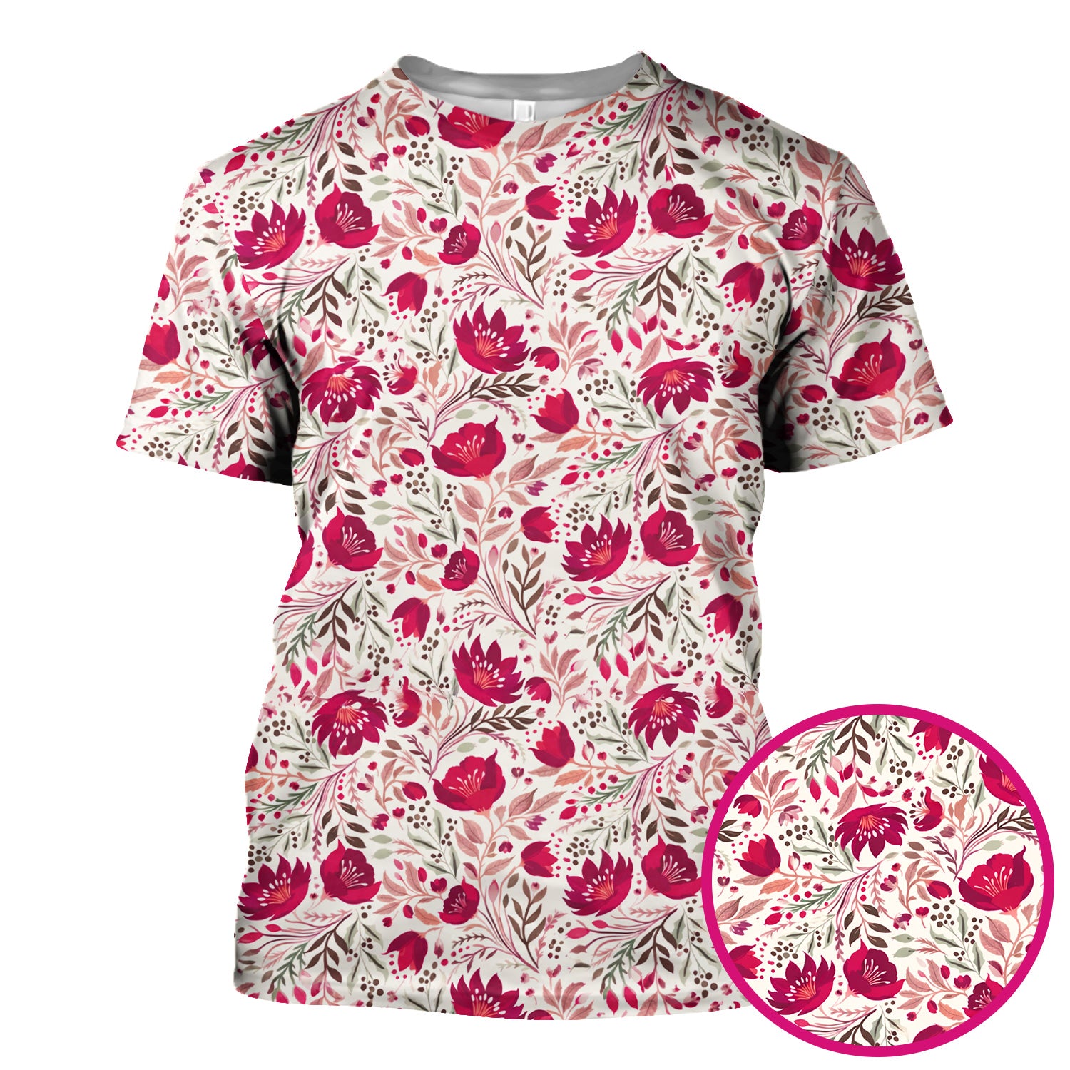Elegant Floral Botanical Pattern Scrub Top, Breathable Fabrics Nursing Uniform