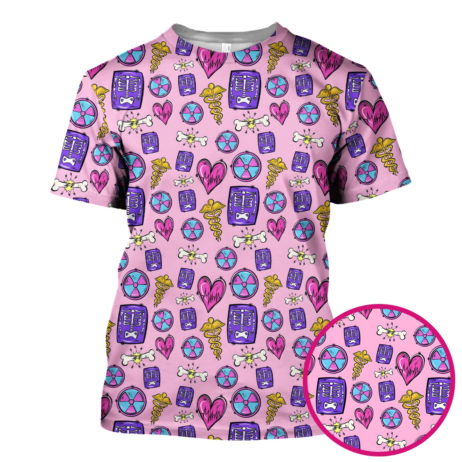 Sassy Nurse Heart Bone Caduceus Xray Icon Print Scrub Top, Comfortable Scrubs for Nurses