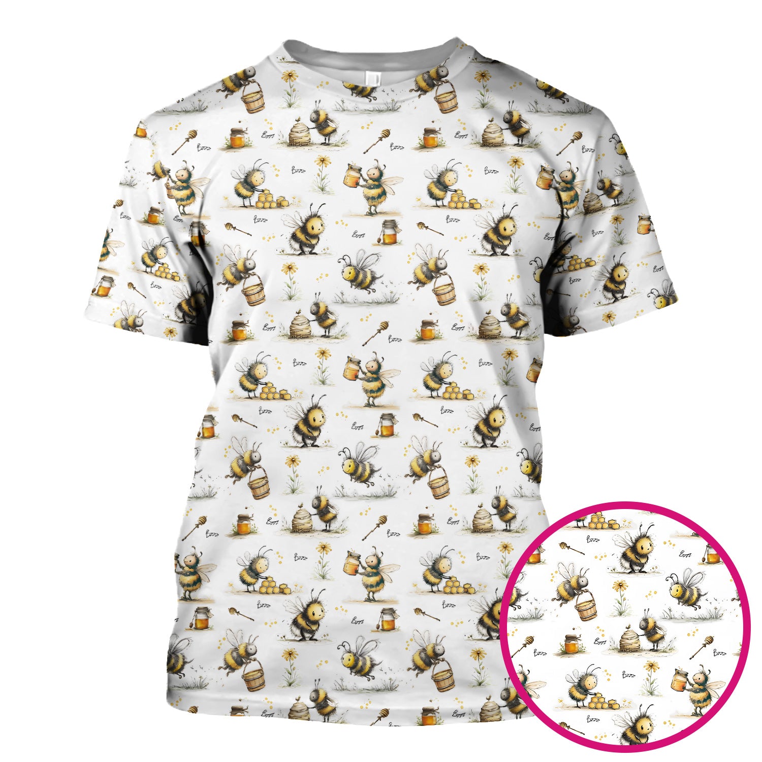 Cute Honey Bee Jar Garden Pattern Scrub Top, Comfortable Scrubs for Nurses