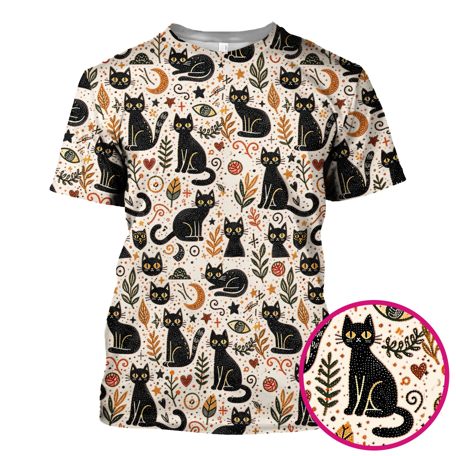Mystic Black Cat Celestial Doodle Pattern Scrub Top, Comfortable Scrubs for Nurses