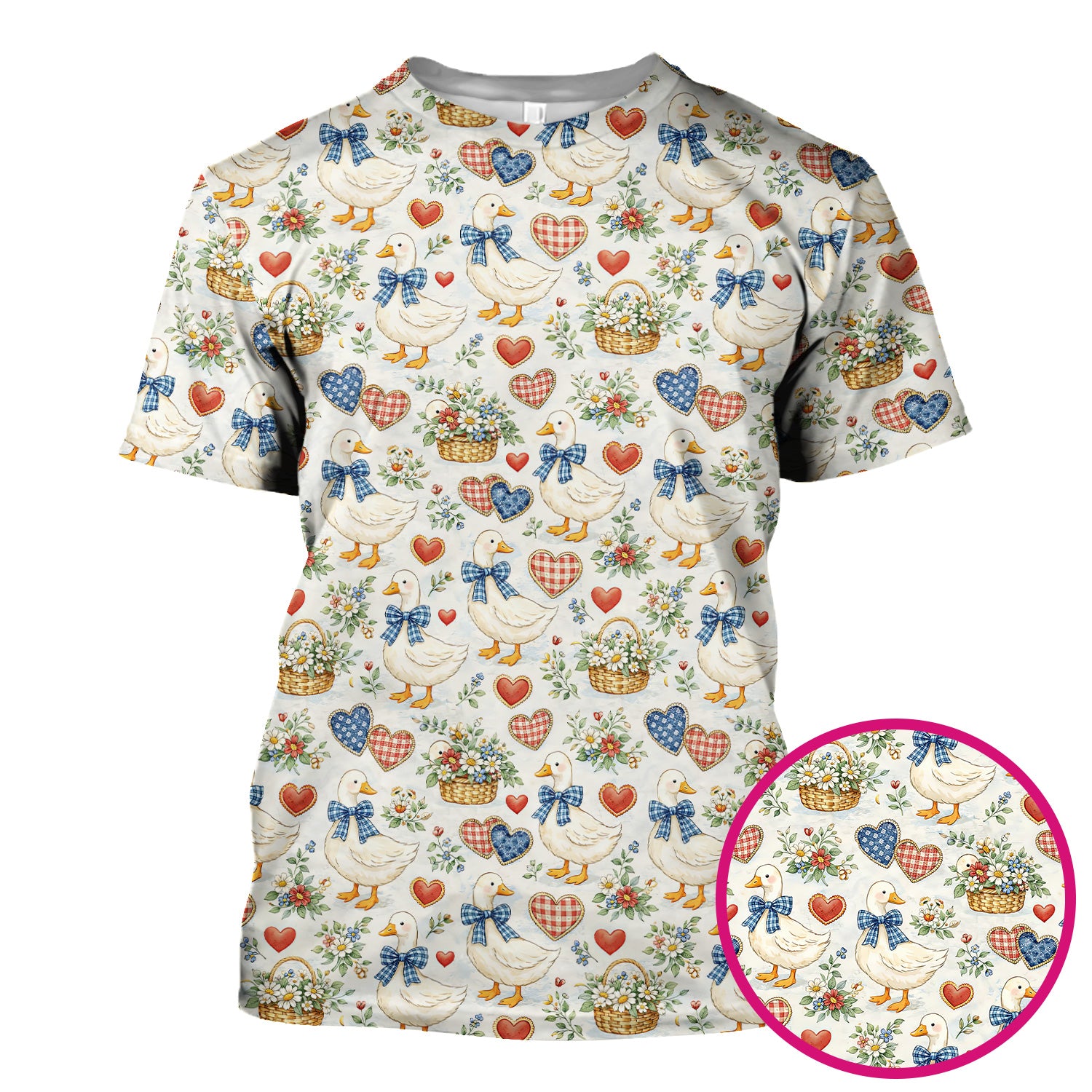 Cute Duck Heart Floral Nurse Pattern Scrub Top, Comfortable Scrubs for Nurses