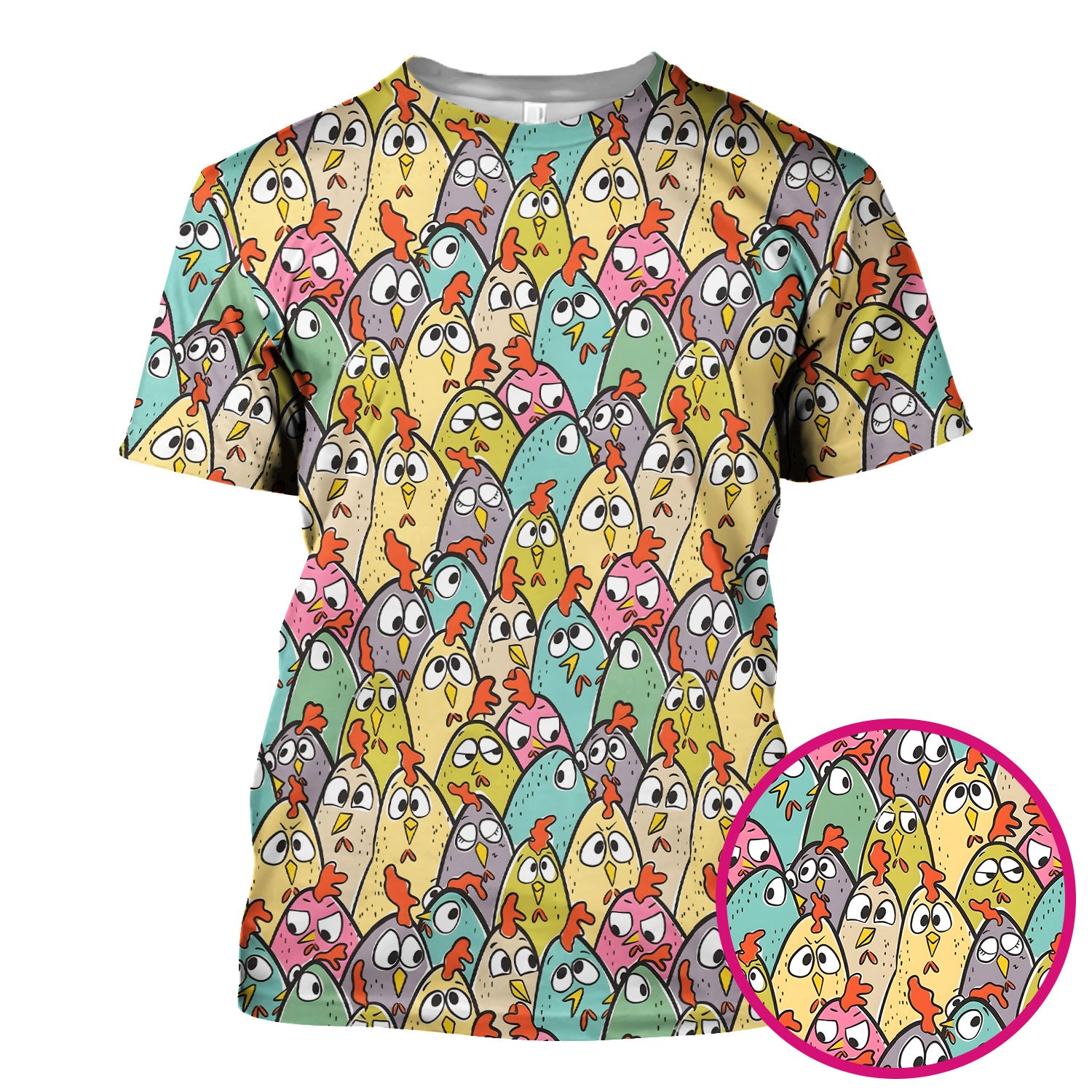 Funny Cartoon Chicken Crowd Pattern Scrub Top, Comfortable Scrubs for Nurses