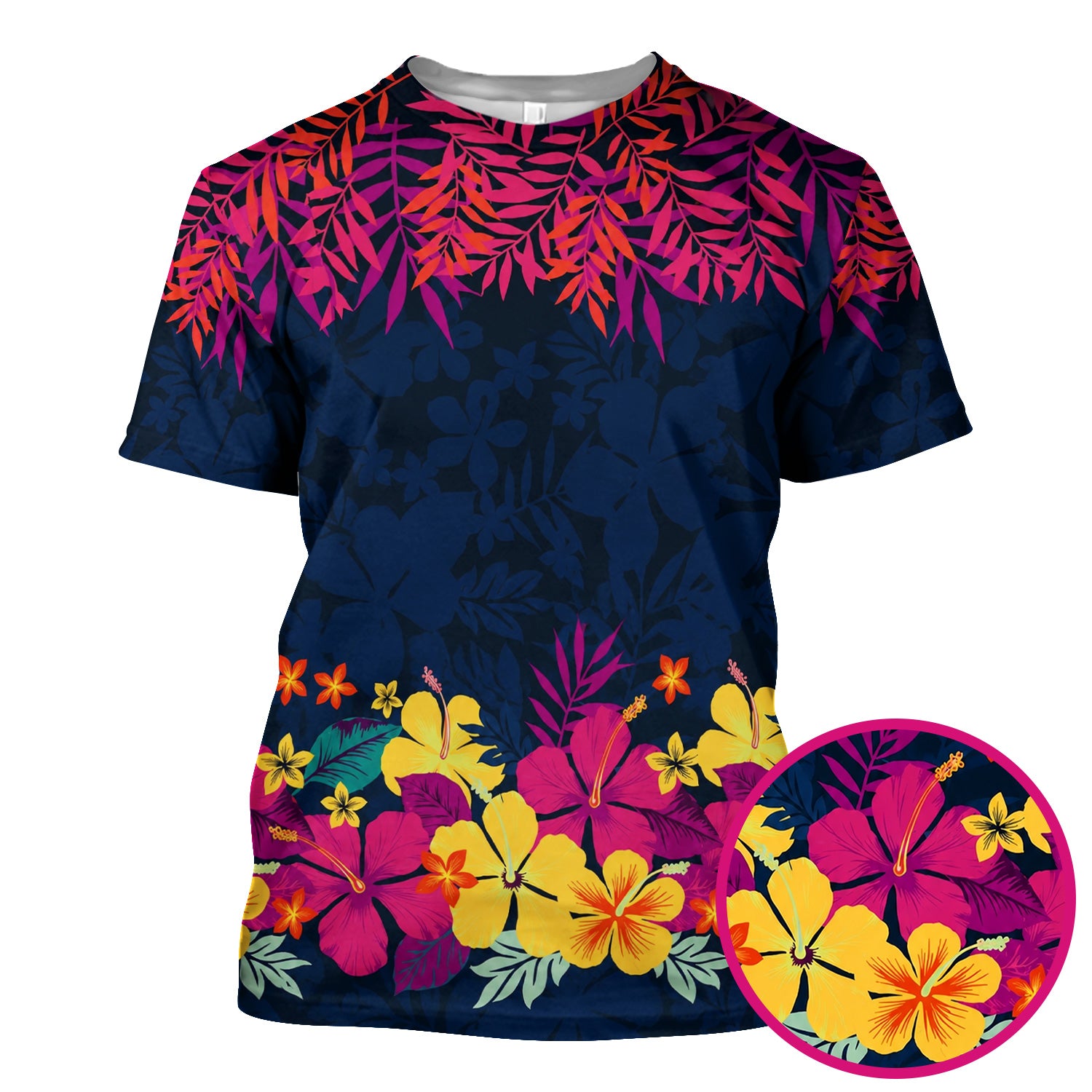 Tropical Hibiscus Palm Leaf Pattern Scrub Top, Comfortable Scrubs for Nurses