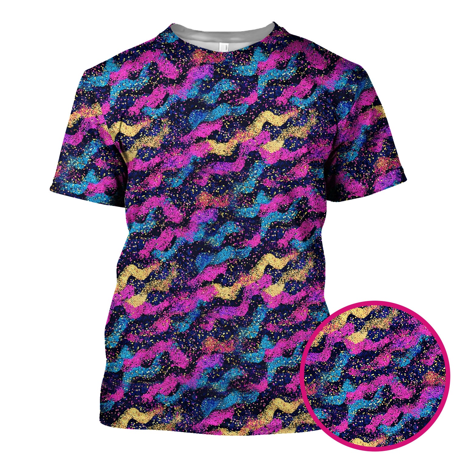 Neon Glitter Galaxy Wavy Pattern Scrub Top, Breathable Fabrics Nursing Uniform
