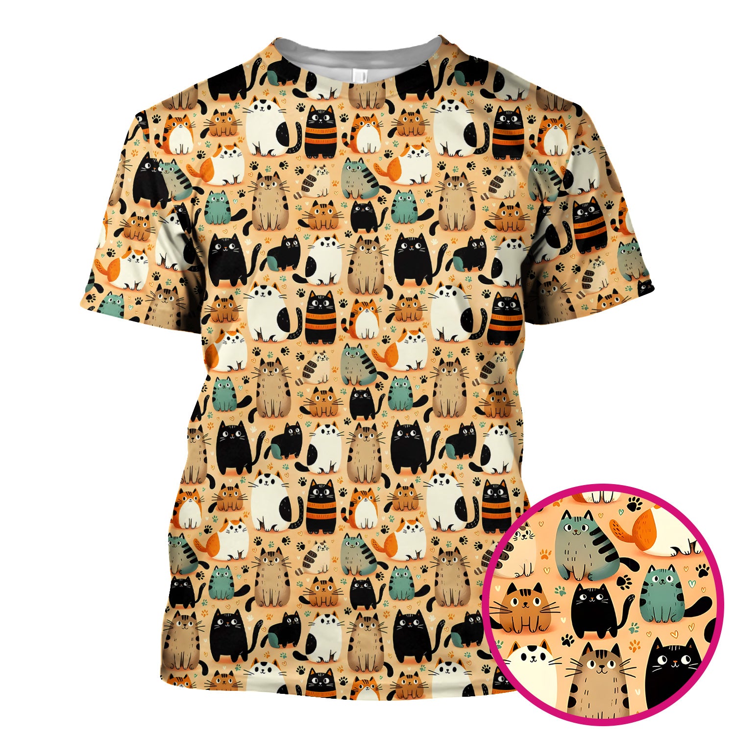 Cat Parade Doodle Pattern Scrub Top, Comfortable Scrubs for Nurses